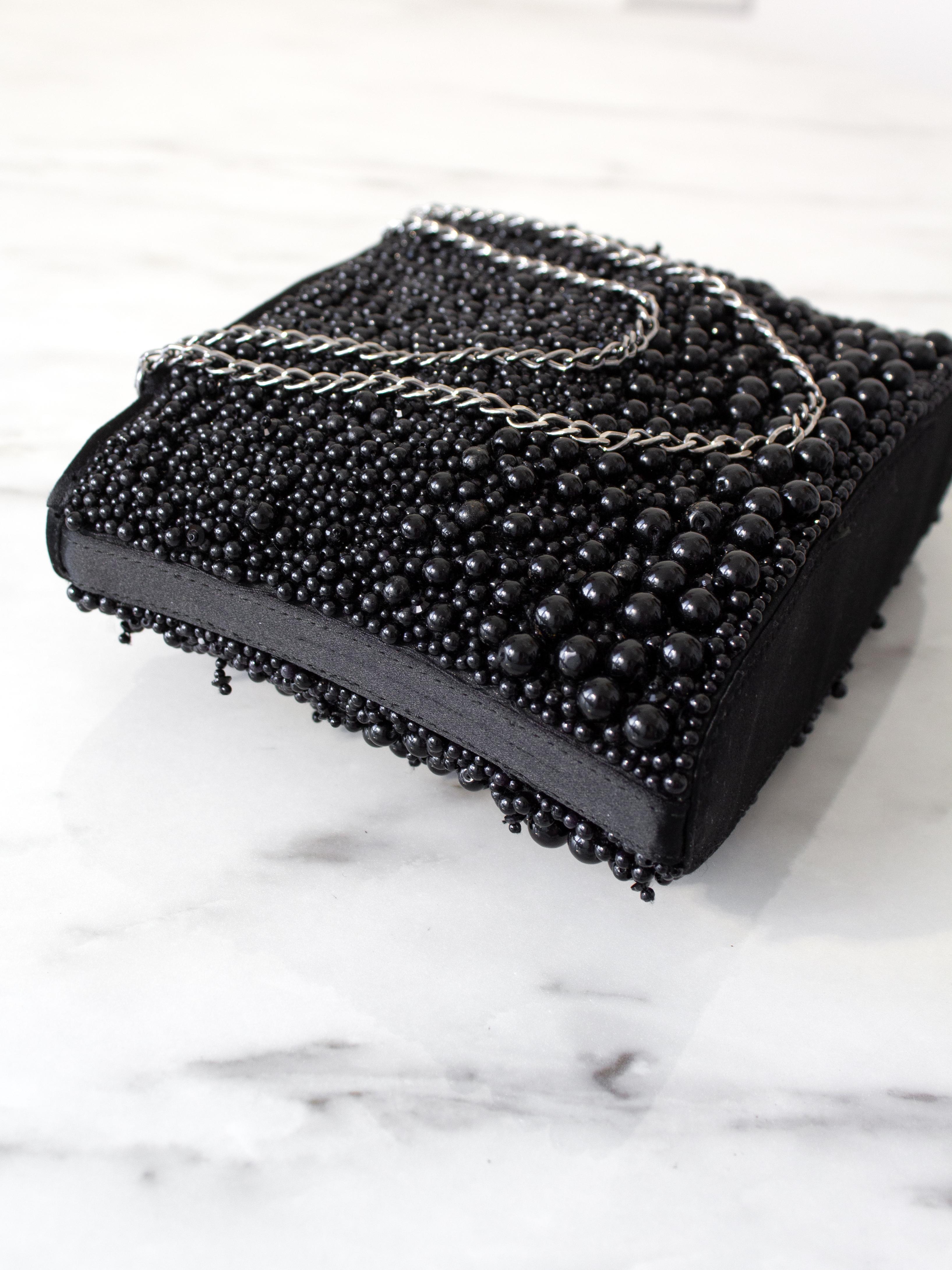 Women's Chanel S/S 2001 Act I Soiree Ligne Black Pearl Silk CC Ruthenium Metal 01P Bag For Sale