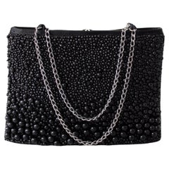 Chanel S/S 2001 Act I Soiree Ligne Black Pearl Silk CC Ruthenium Metal 01P Bag