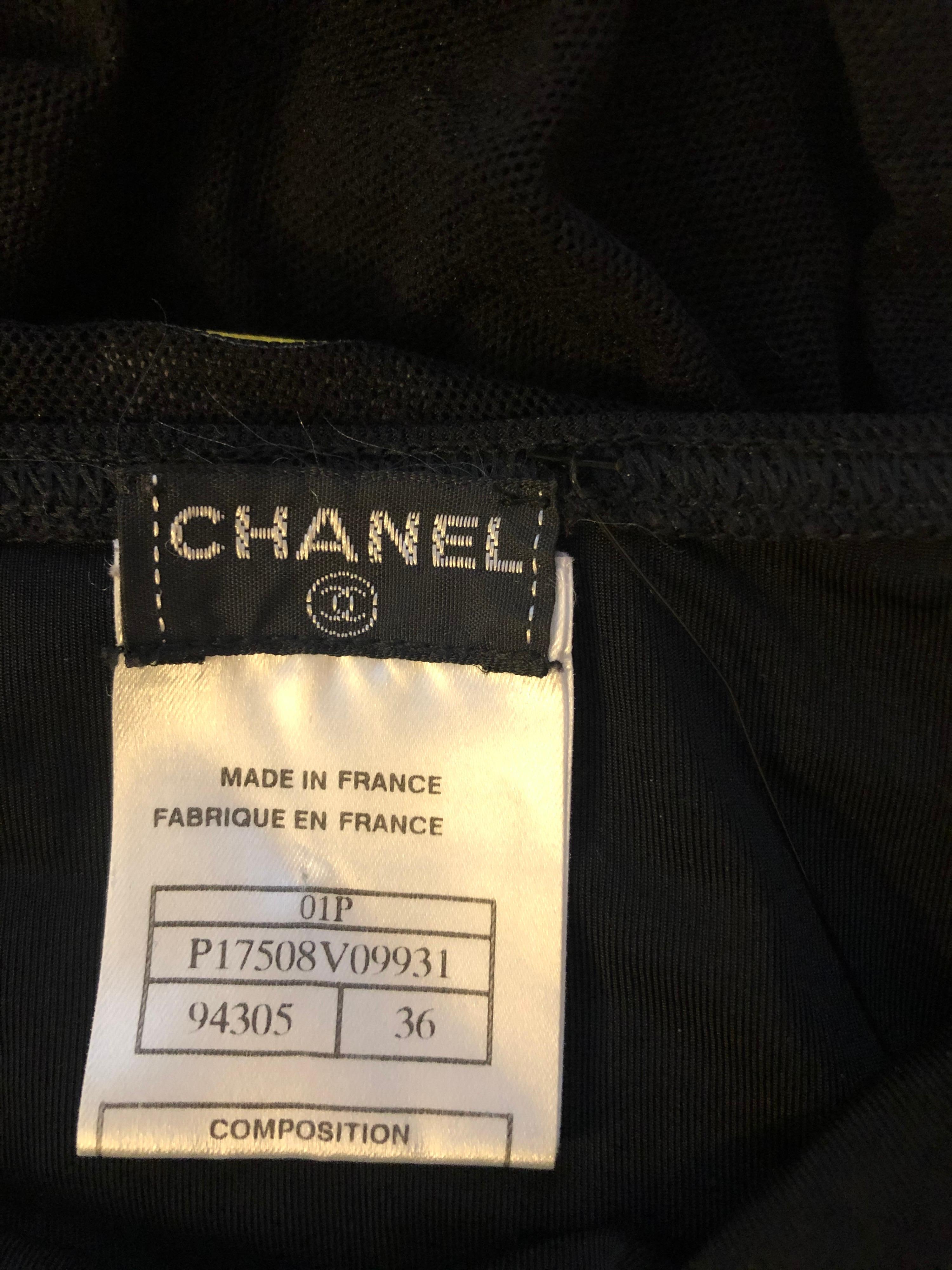 Chanel S/S 2001 Halbdurchsichtiger schwarzer Bodysuit aus Mesh im Angebot 5