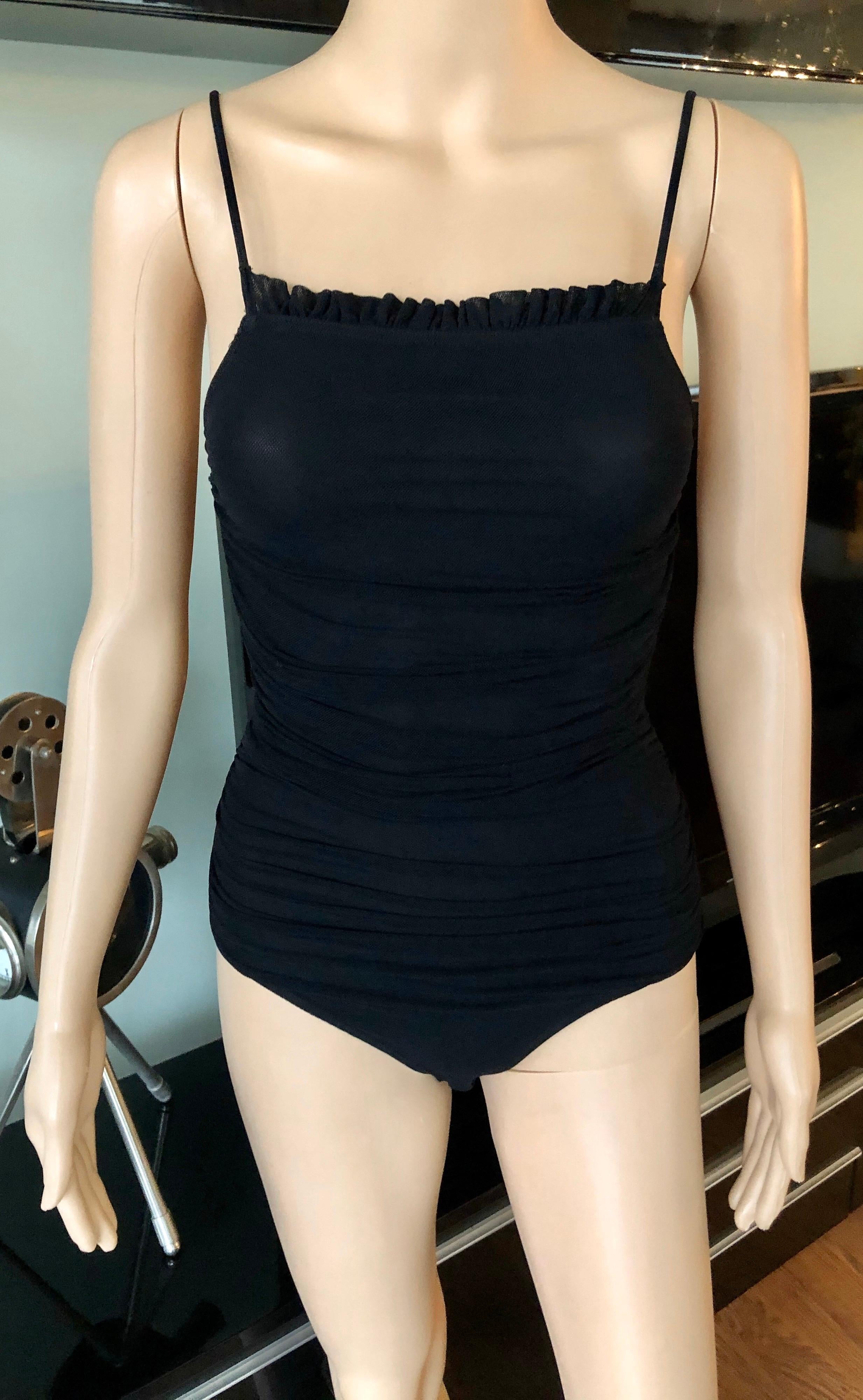 Chanel S/S 2001 Halbdurchsichtiger schwarzer Bodysuit aus Mesh im Zustand „Gut“ im Angebot in Naples, FL