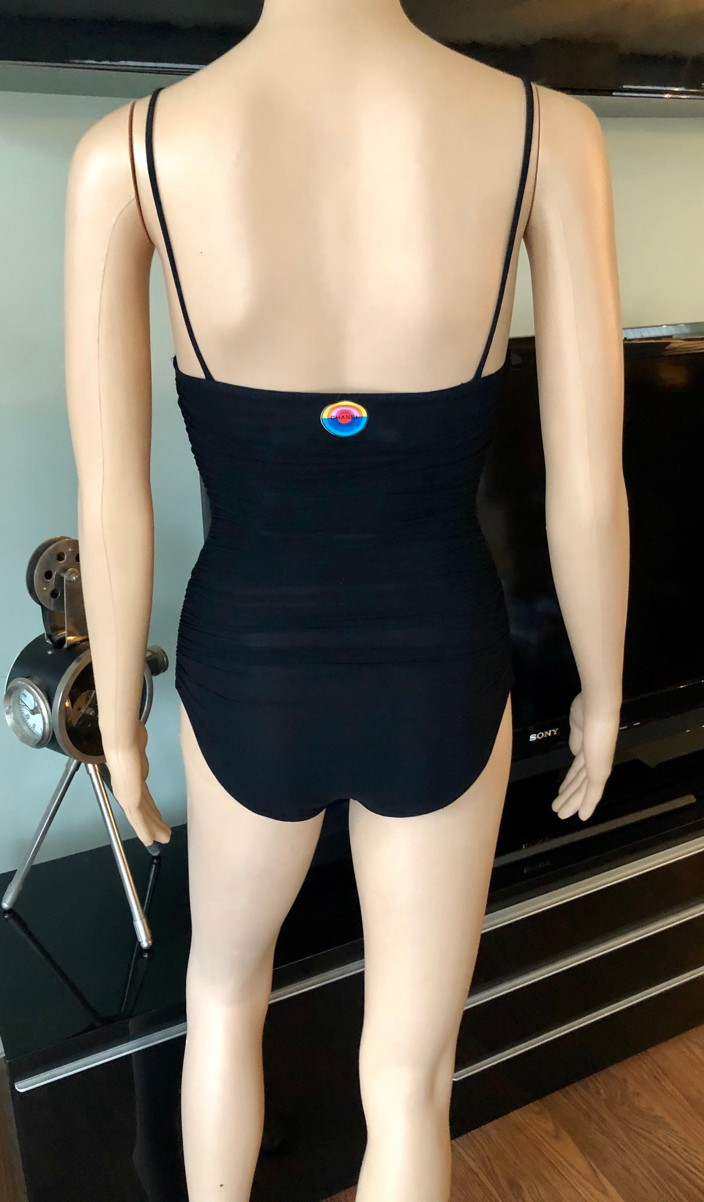 Chanel S/S 2001 Semi-Sheer Mesh Black Bodysuit In Good Condition For Sale In Naples, FL