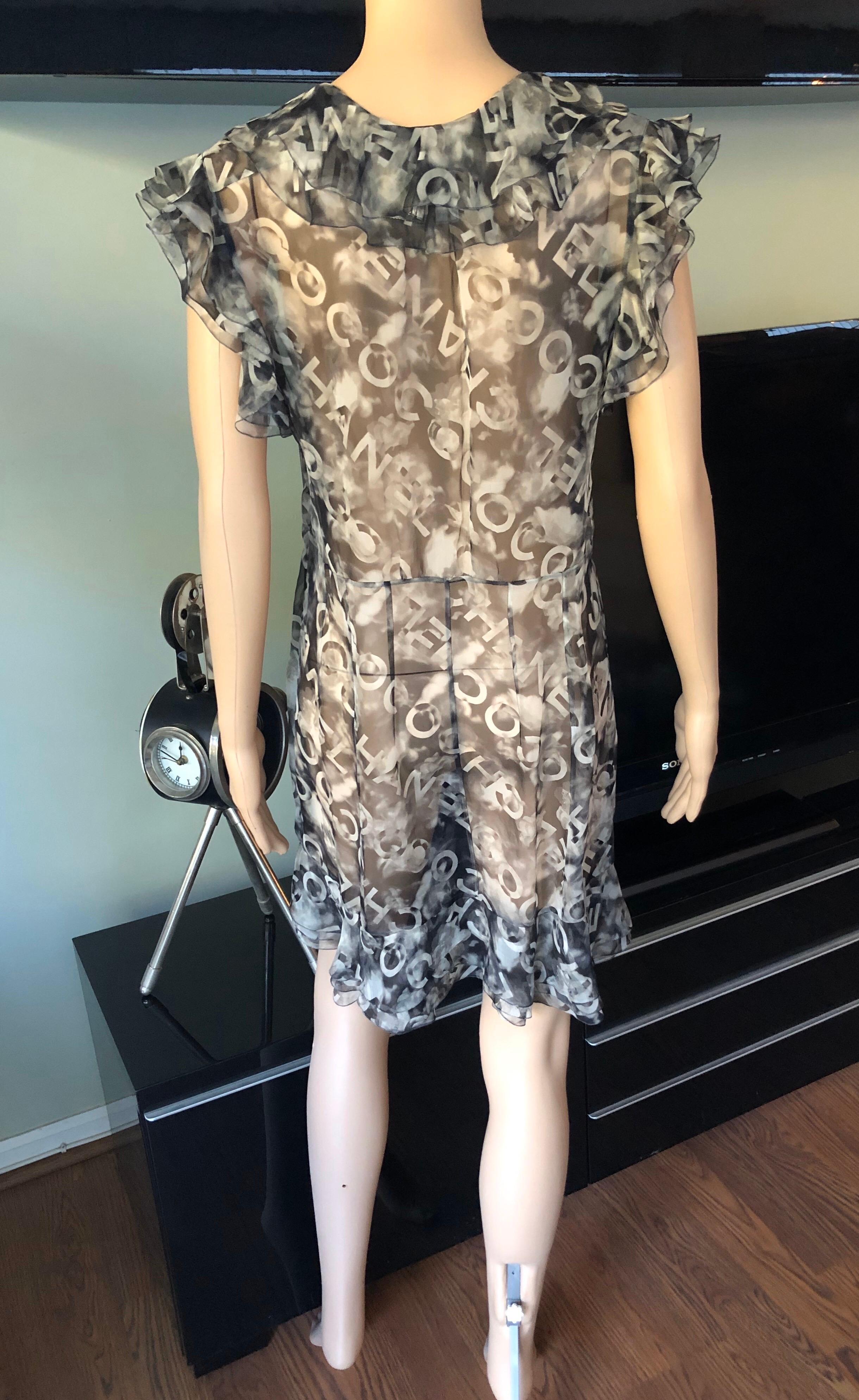 Chanel S/S 2002 Logo Monogram Sheer Plunging Silk Tunic Dress In Good Condition For Sale In Naples, FL