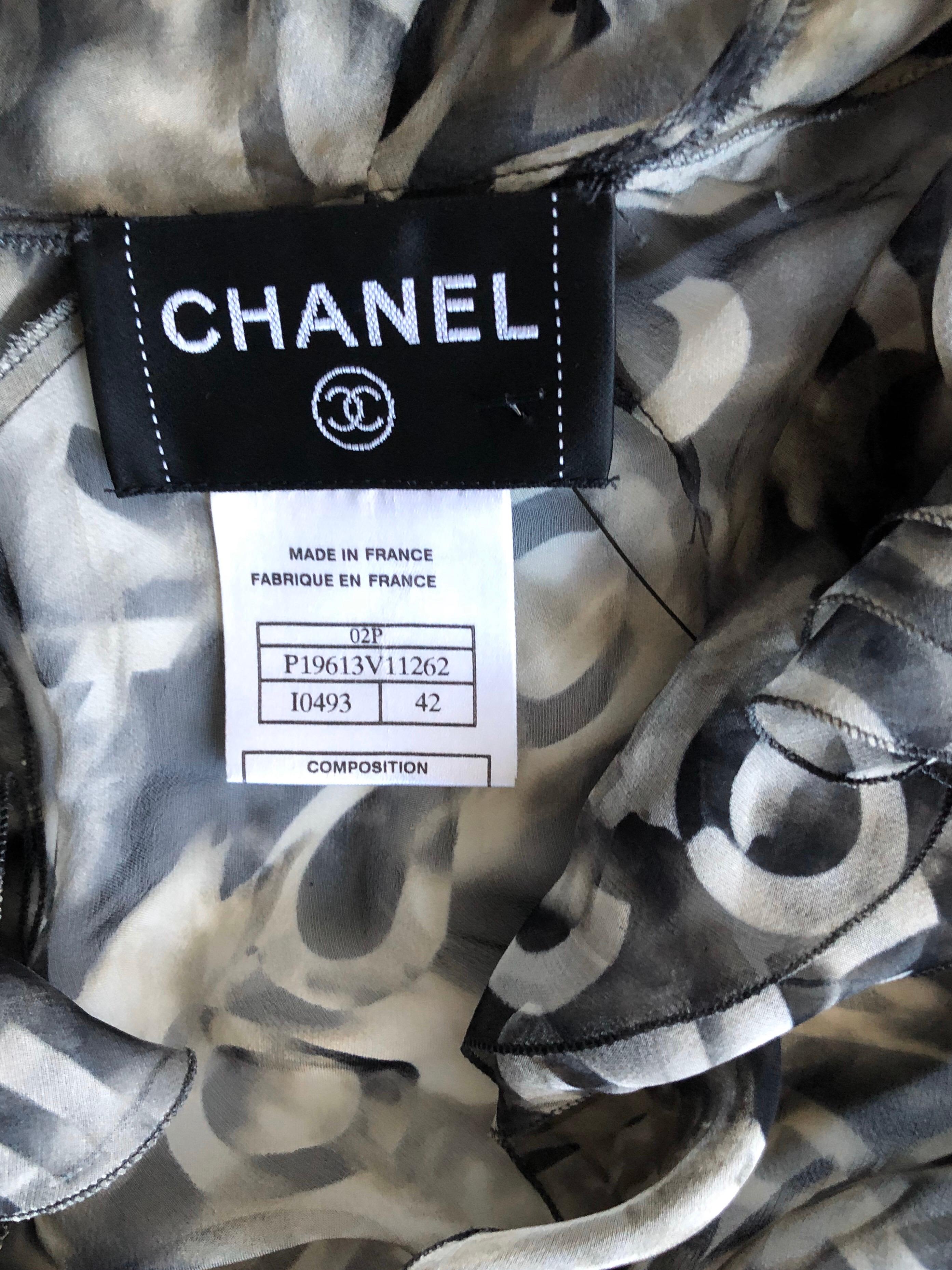 Chanel S/S 2002 Logo Monogram Sheer Plunging Silk Tunic Dress For Sale 1