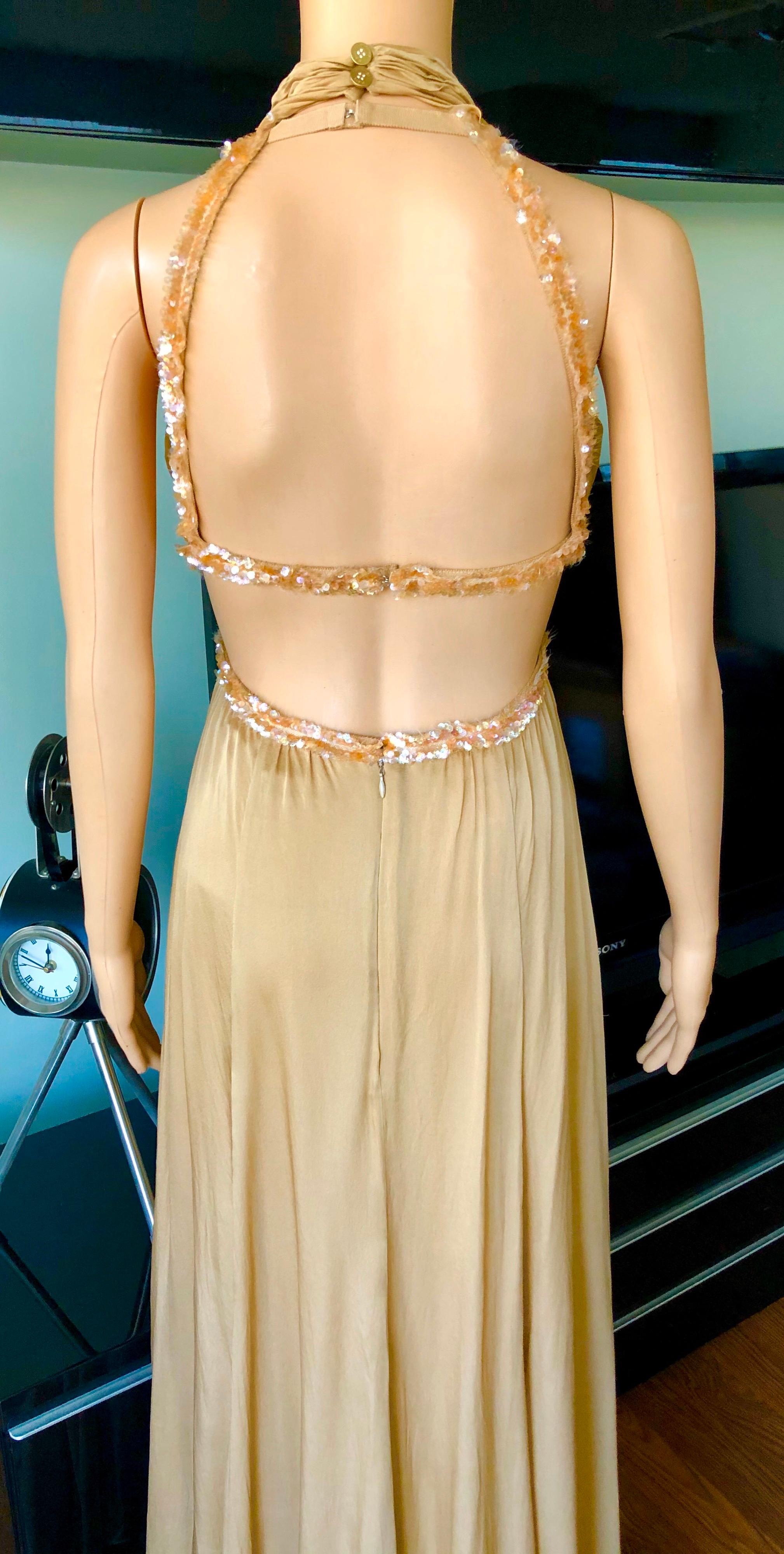 Chanel S/S 2003 Embellished Cut-Out Plunging Open Back Evening Dress Gown In Good Condition For Sale In Naples, FL