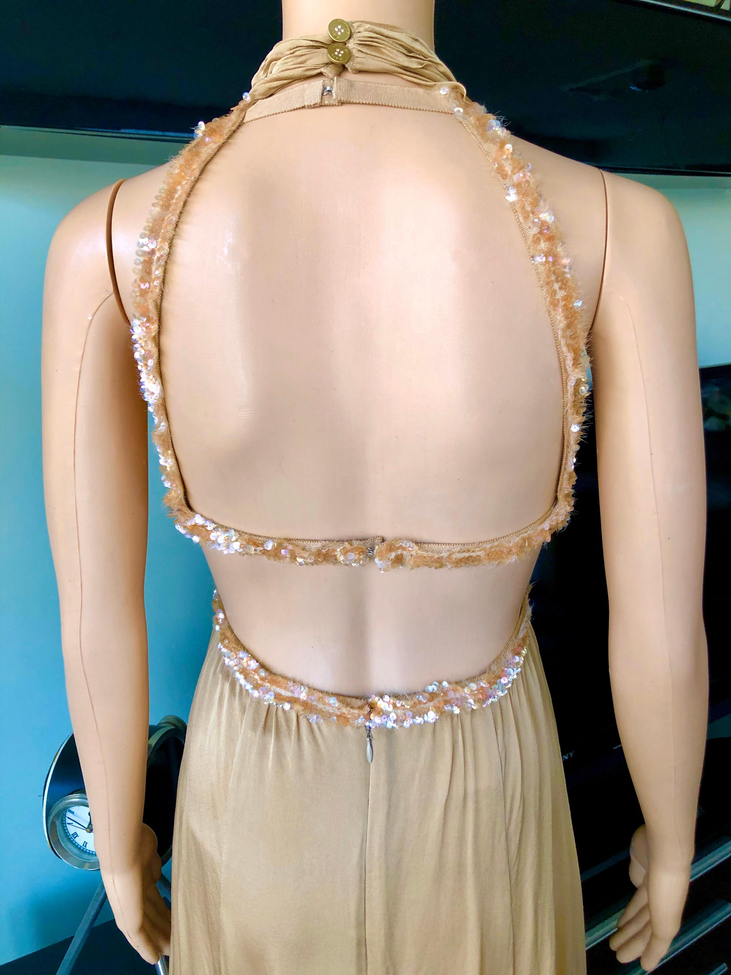Women's or Men's Chanel S/S 2003 Embellished Cut-Out Plunging Open Back Evening Dress Gown For Sale