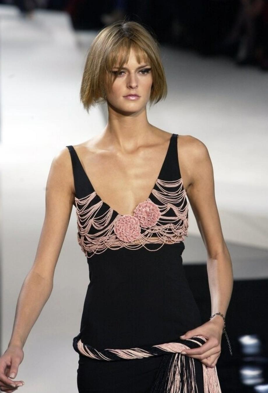 Noir Chanel S/S 2003 RUNWAY Embellished Beaded Gown Dress Sz FR36 Karl Lagerfeld for Chanel en vente