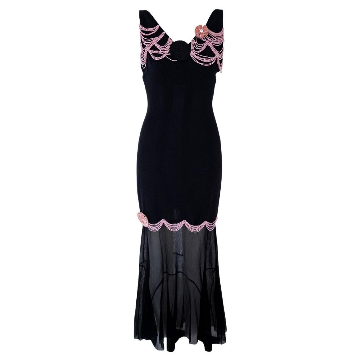 Chanel S/S 2003 RUNWAY Embellished Beaded Gown Dress Sz FR36 Karl Lagerfeld for Chanel en vente