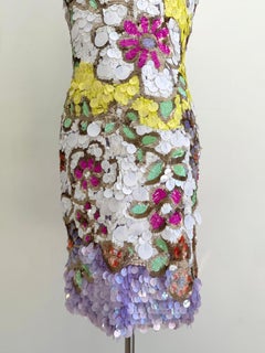Chanel S/S 2004 - Mini robe à sequins floraux, style cocktail vintage