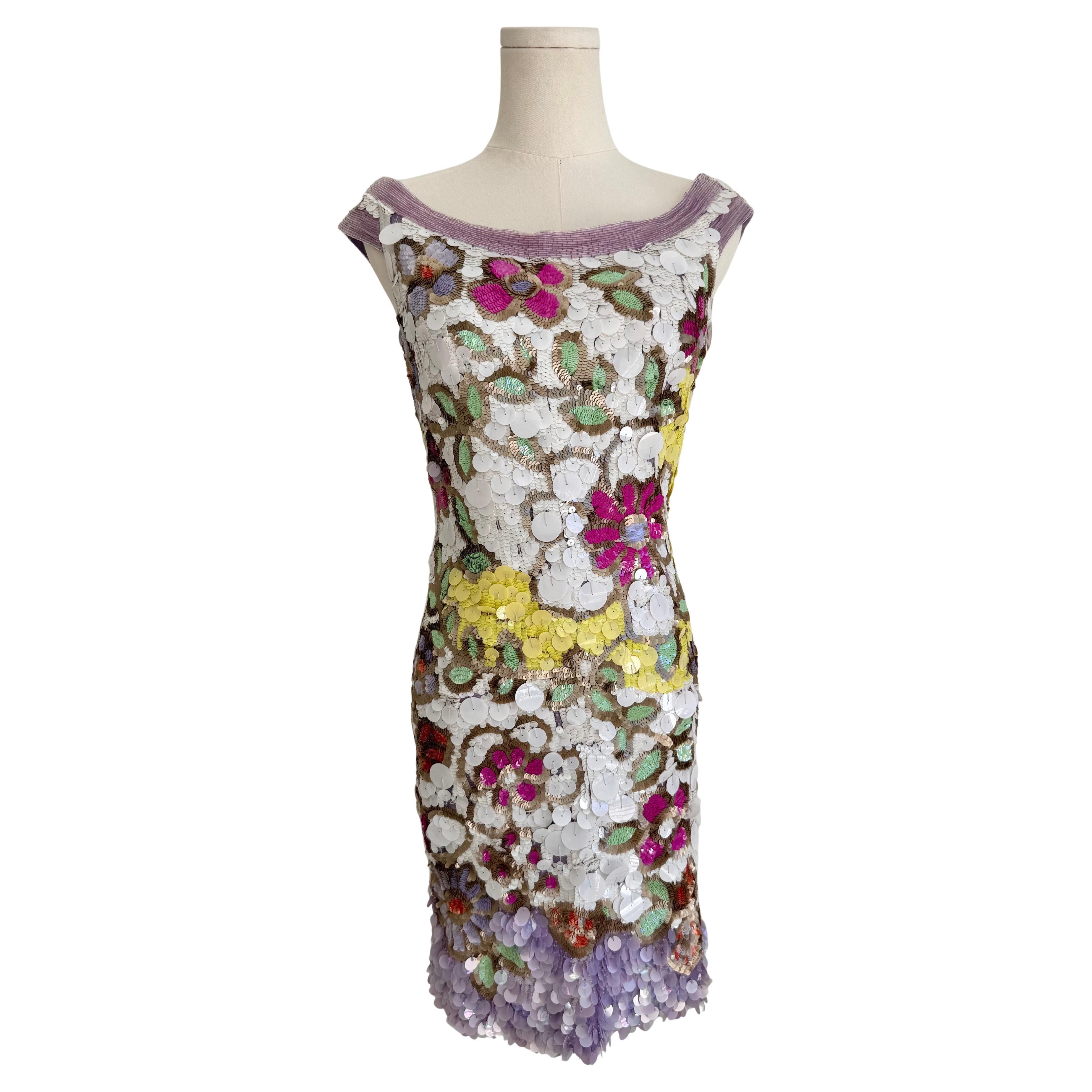 Mini-robe Valentino printemps-été 2004 à paillettes florales, style cocktail vintage