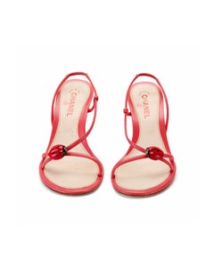 CHANEL S/S 2004 Ladybug Coral Red Leather Slingback Heels
