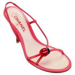 CHANEL S/S 2004 Ladybug Coral Red Leather Slingback Heels