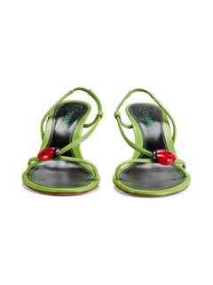 CHANEL S/S 2004 Ladybug Green Leather Slingback Heels