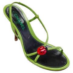 CHANEL S/S 2004 Ladybug Green Leather Slingback Heels