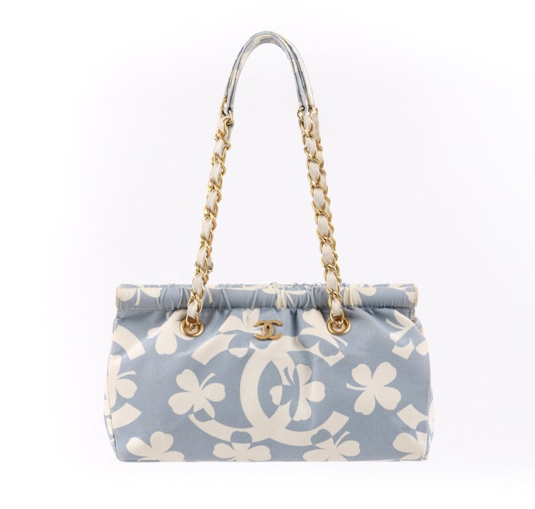 CHANEL S/S 2004 Powder Blue Four Leaf Clover Canvas Chain Handle Purse w/  Wallet at 1stDibs
