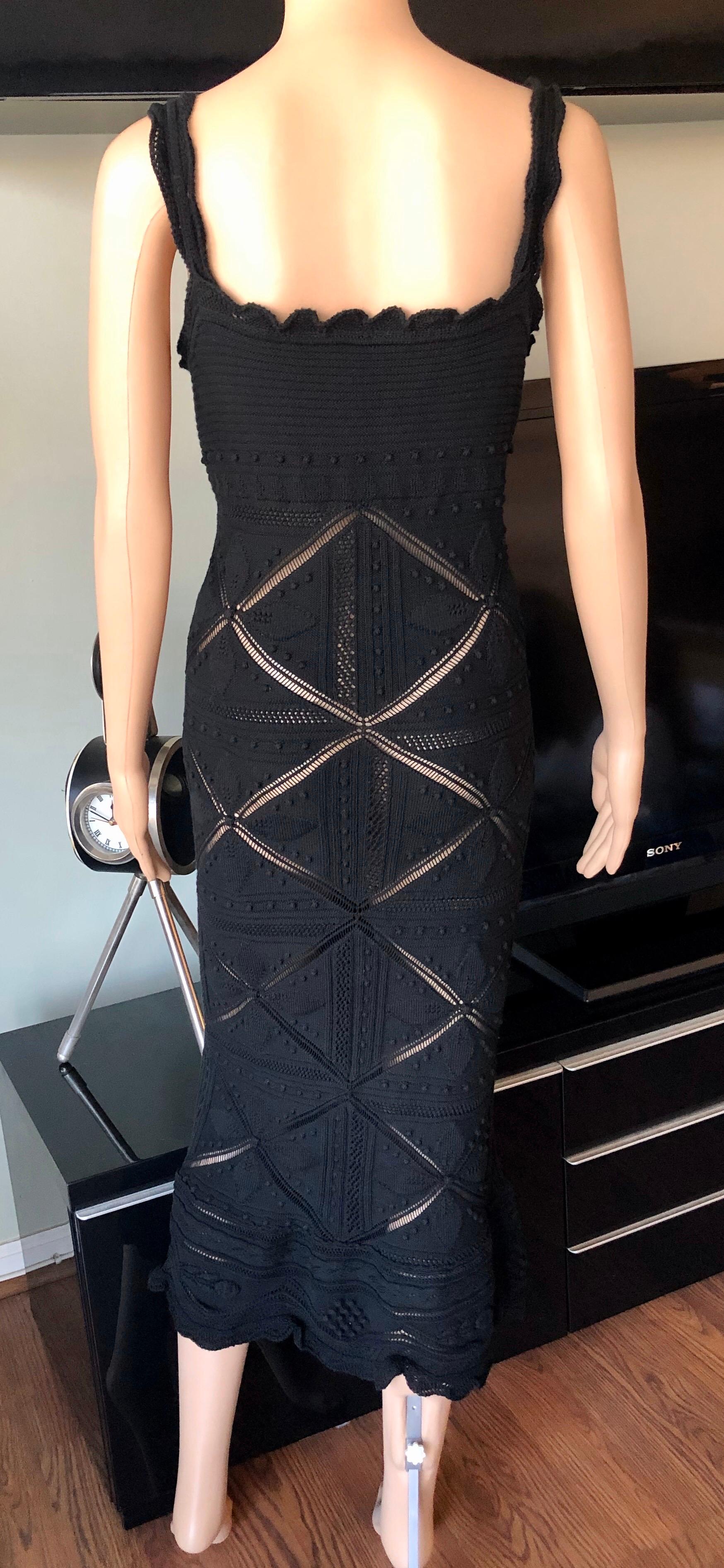 Women's or Men's Chanel S/S 2004 Runway Open Knit Crochet Black Dress
