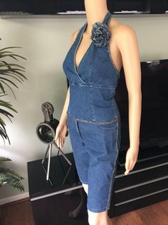 Chanel S/S 2006 Runway Denim Open Back Halter Top and Short Pants 2 Piece Set