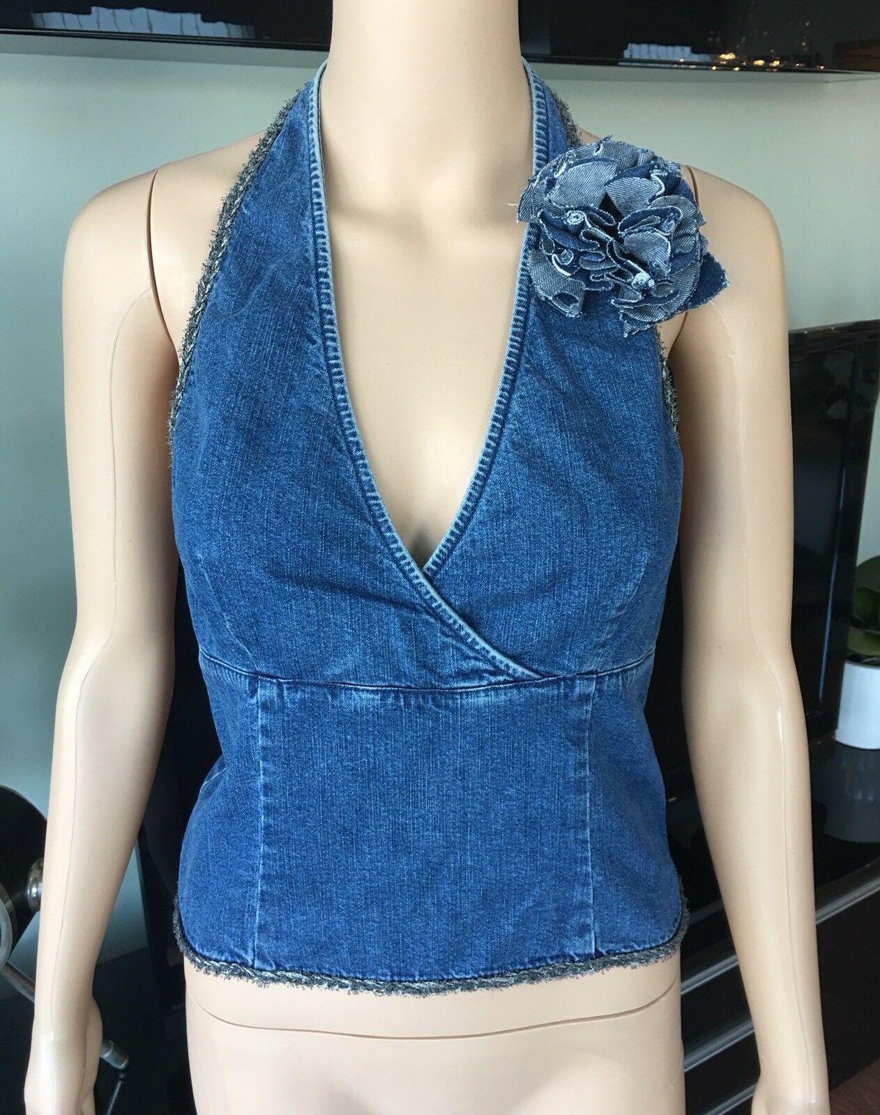 Blue Chanel S/S 2006 Runway Denim Open Back Halter Top and Short Pants 2 Piece Set 