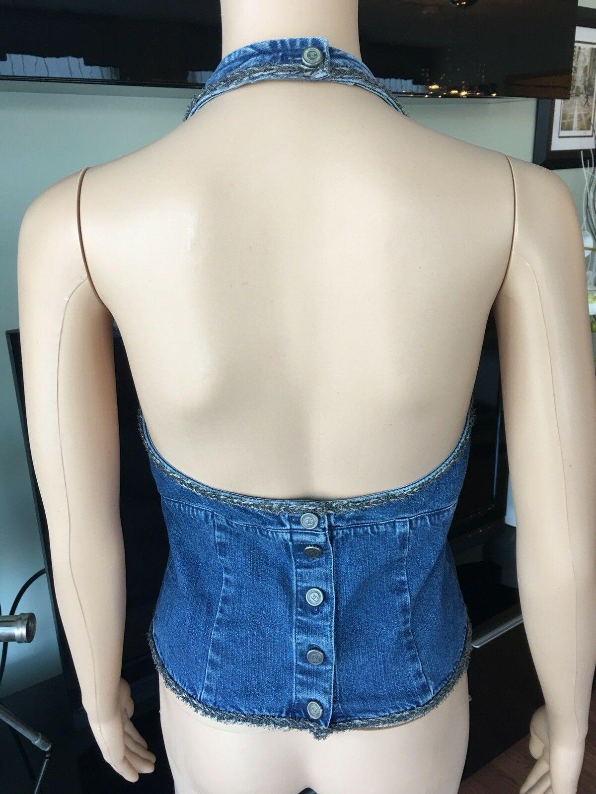 Chanel S/S 2006 Runway Denim Open Back Halter Top and Short Pants 2 Piece Set In Excellent Condition In Naples, FL