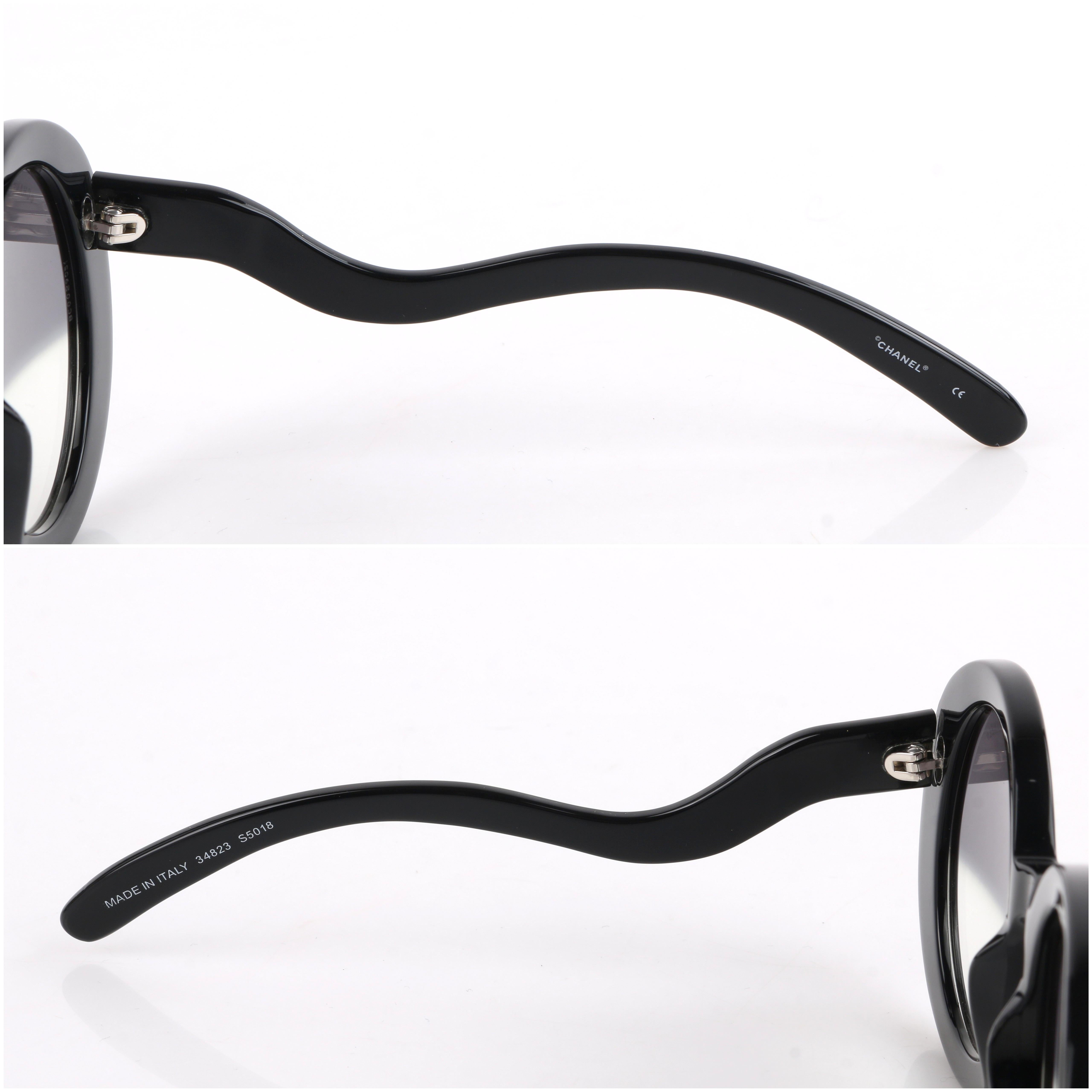 Women's or Men's CHANEL S/S 2007 Black Round Half-Tint Sunglasses S5018   