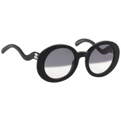 CHANEL S/S 2007 Black Round Half-Tint Sunglasses S5018   
