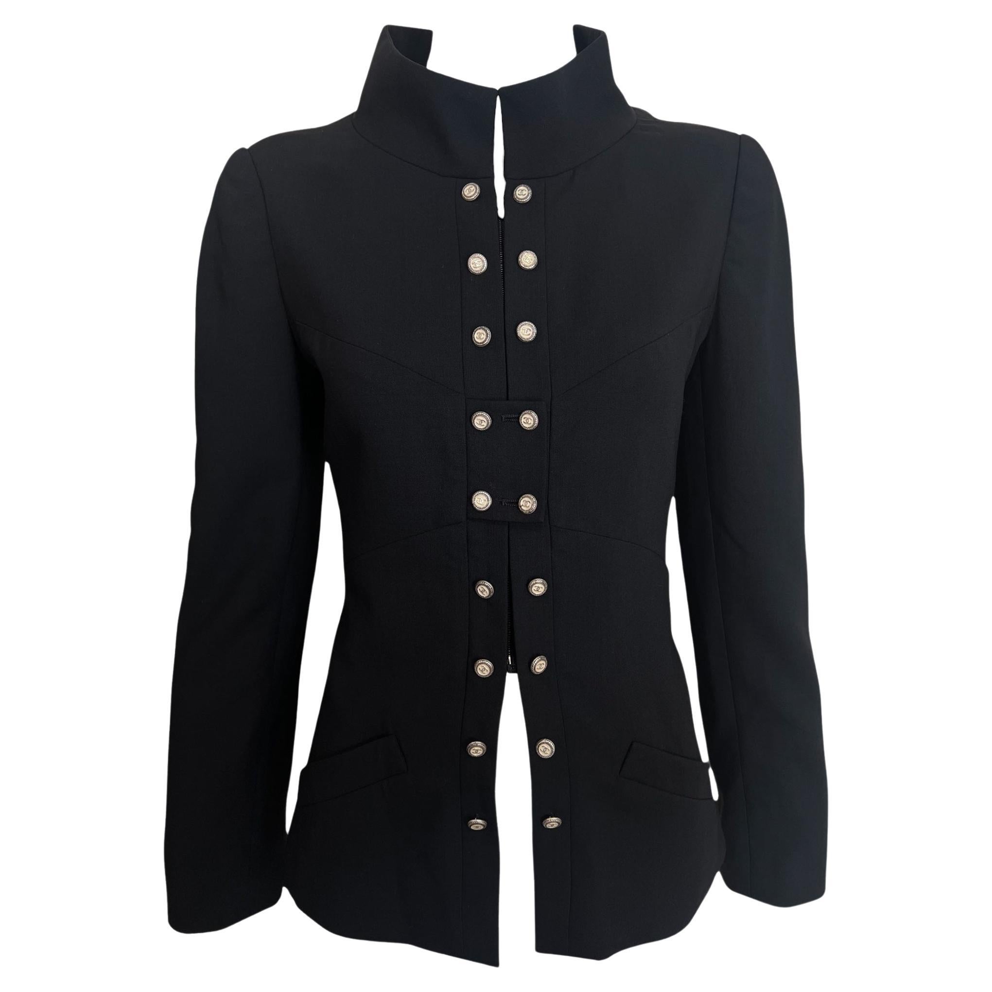 Chanel S/S 2007 Black Wool Double-Breasted Military Style Jacket For Sale