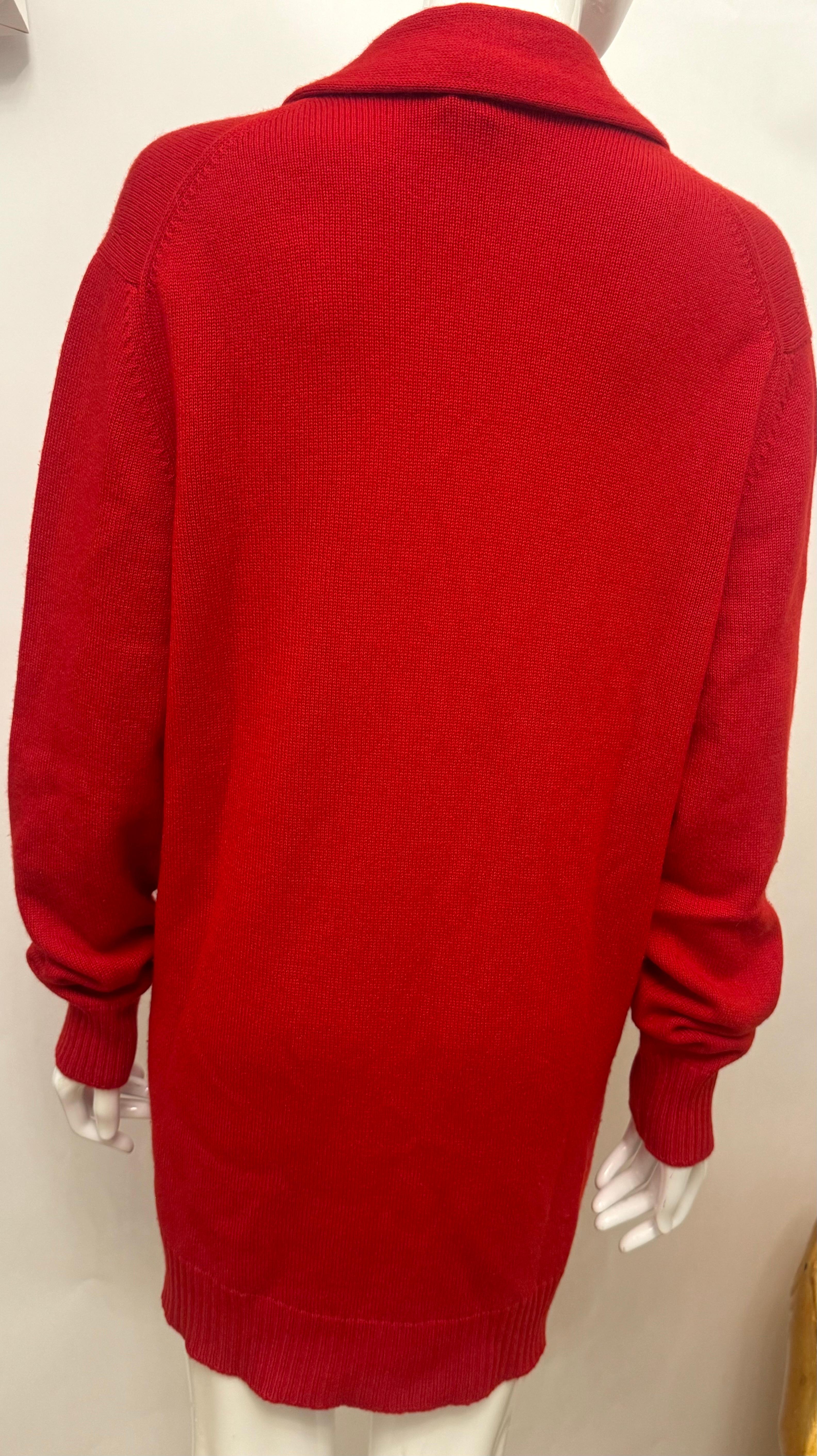 Chanel S/S 2008 by Karl Lagerfeld runway red cashmere cardigan en venta 3