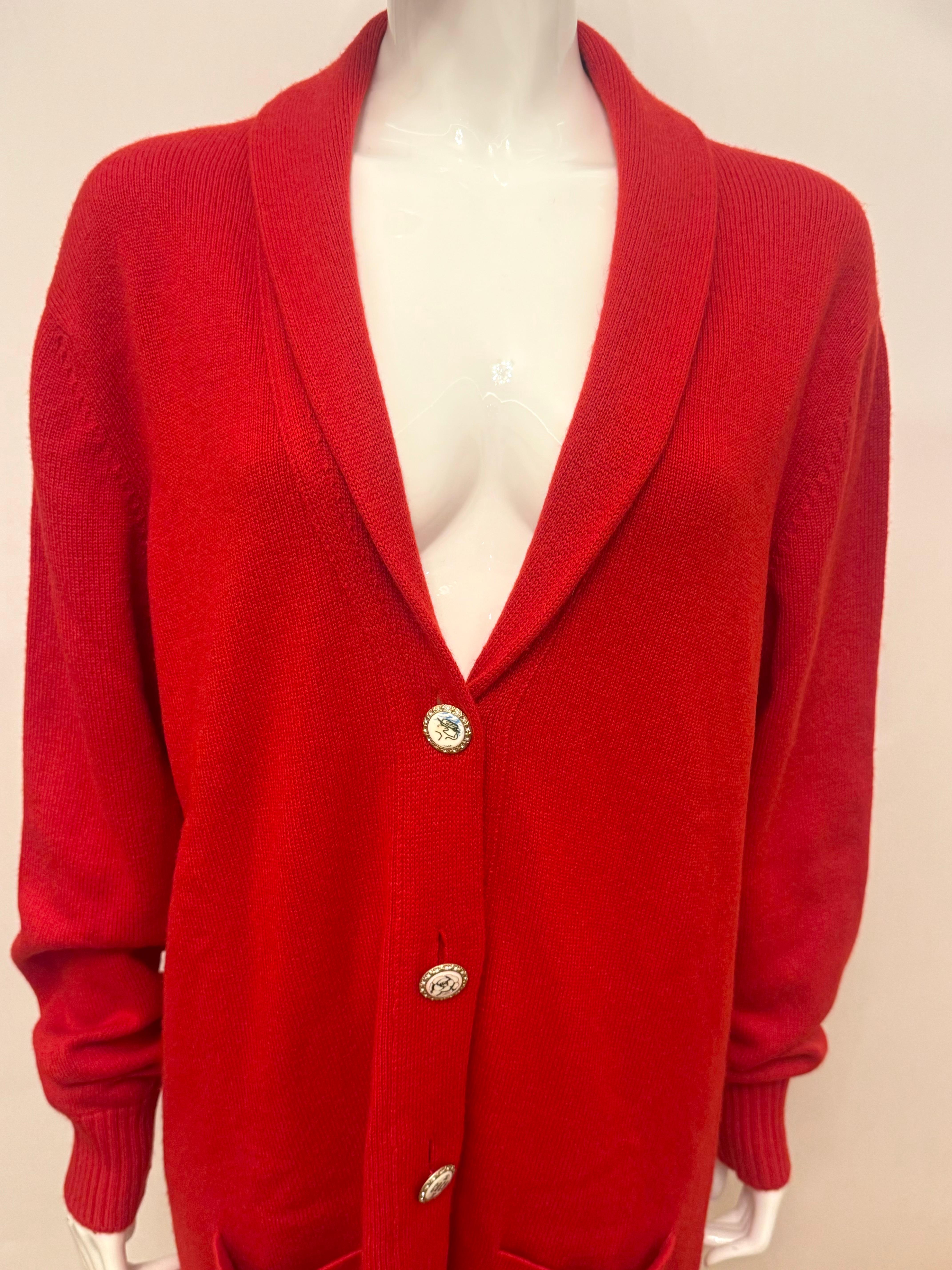 Chanel S/S 2008 by Karl Lagerfeld runway red cashmere cardigan en venta 4