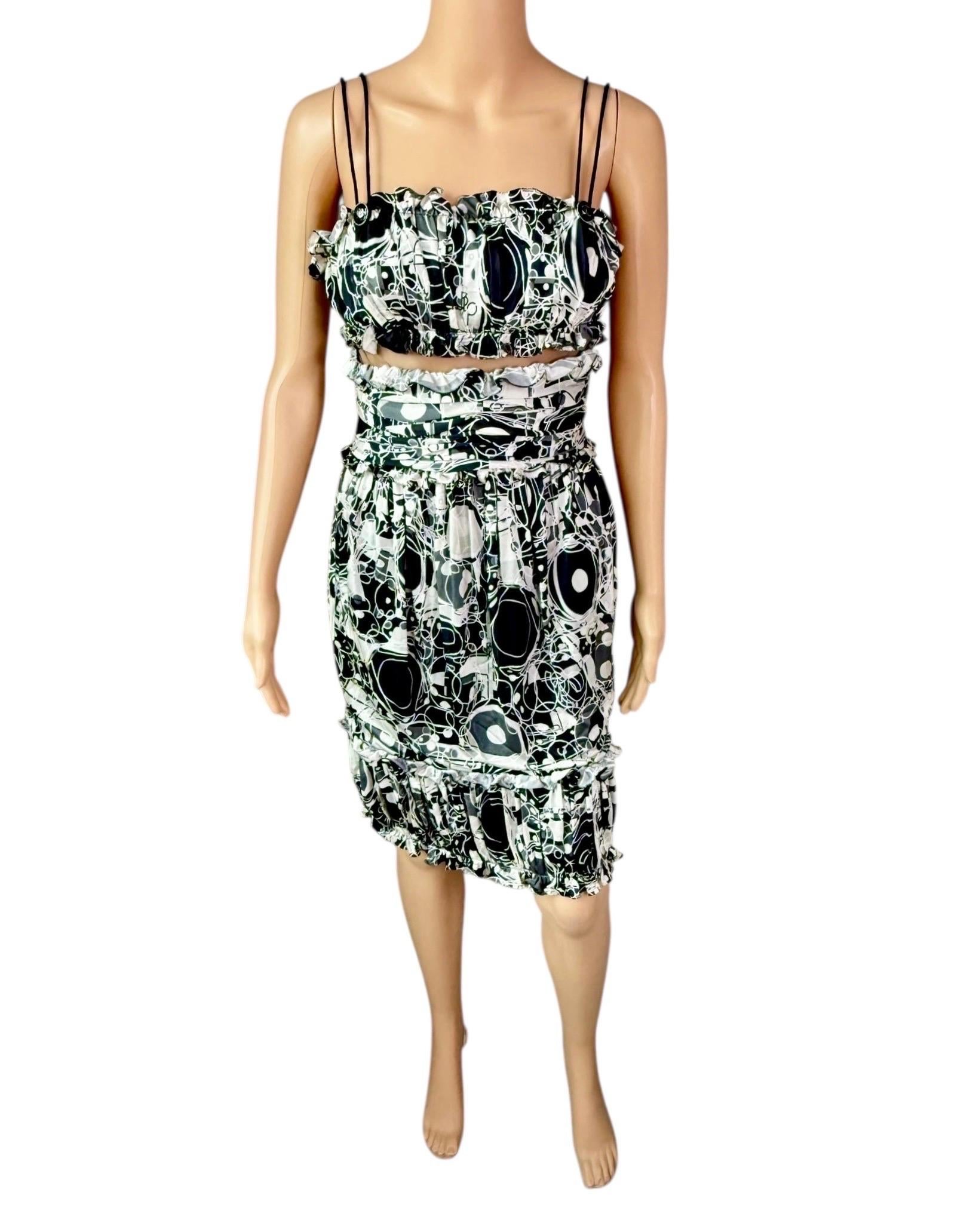 Chanel S/S 2008 CC Logo Monogram Print Cutout Mesh Ruffled Silk Mini Dress en vente 6