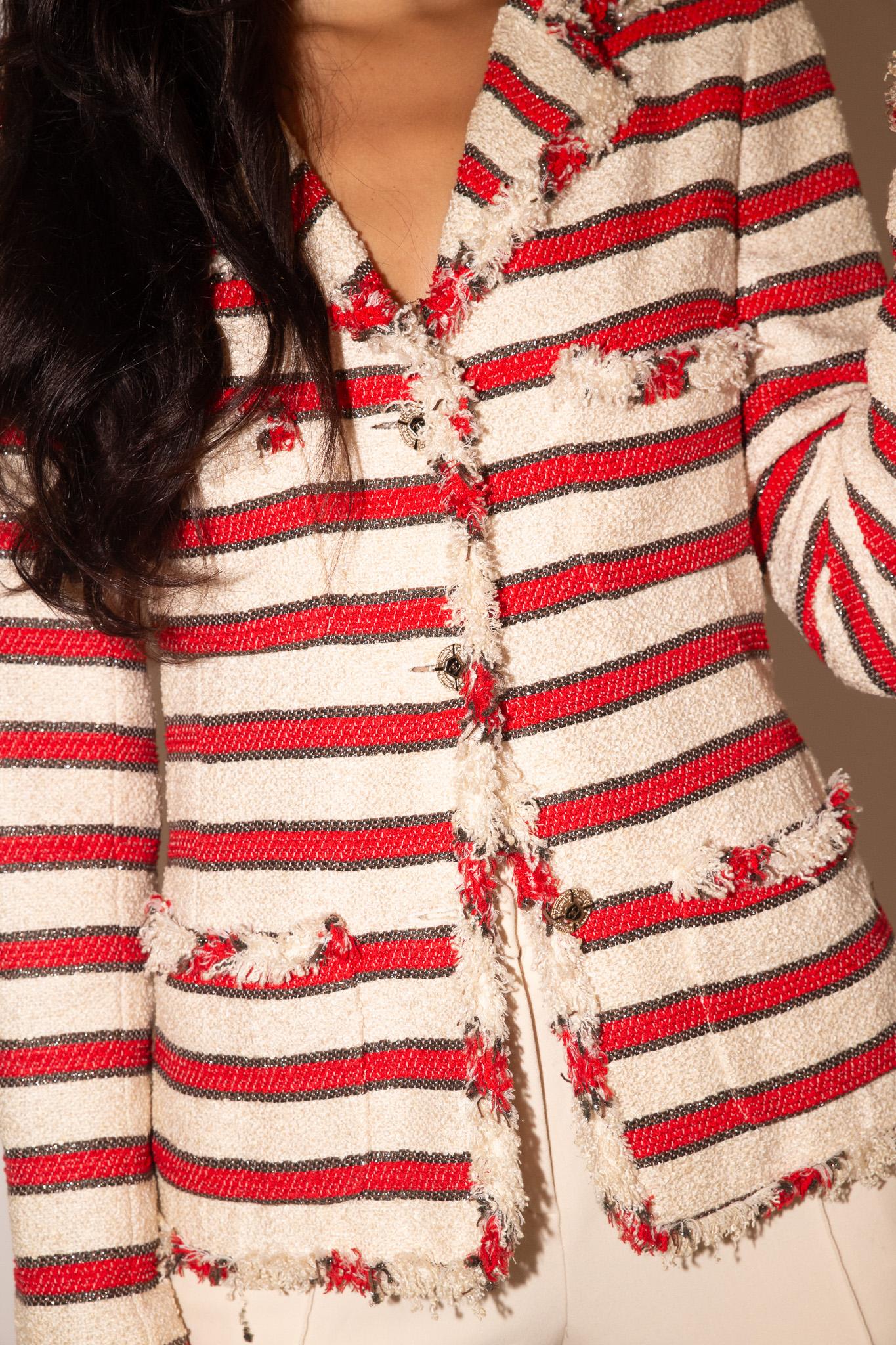 Chanel S/S 2008 Runway & Campaigner Veste blazer en tweed fantaisie rayé Excellent état - En vente à BELLEVUE HILL, NSW