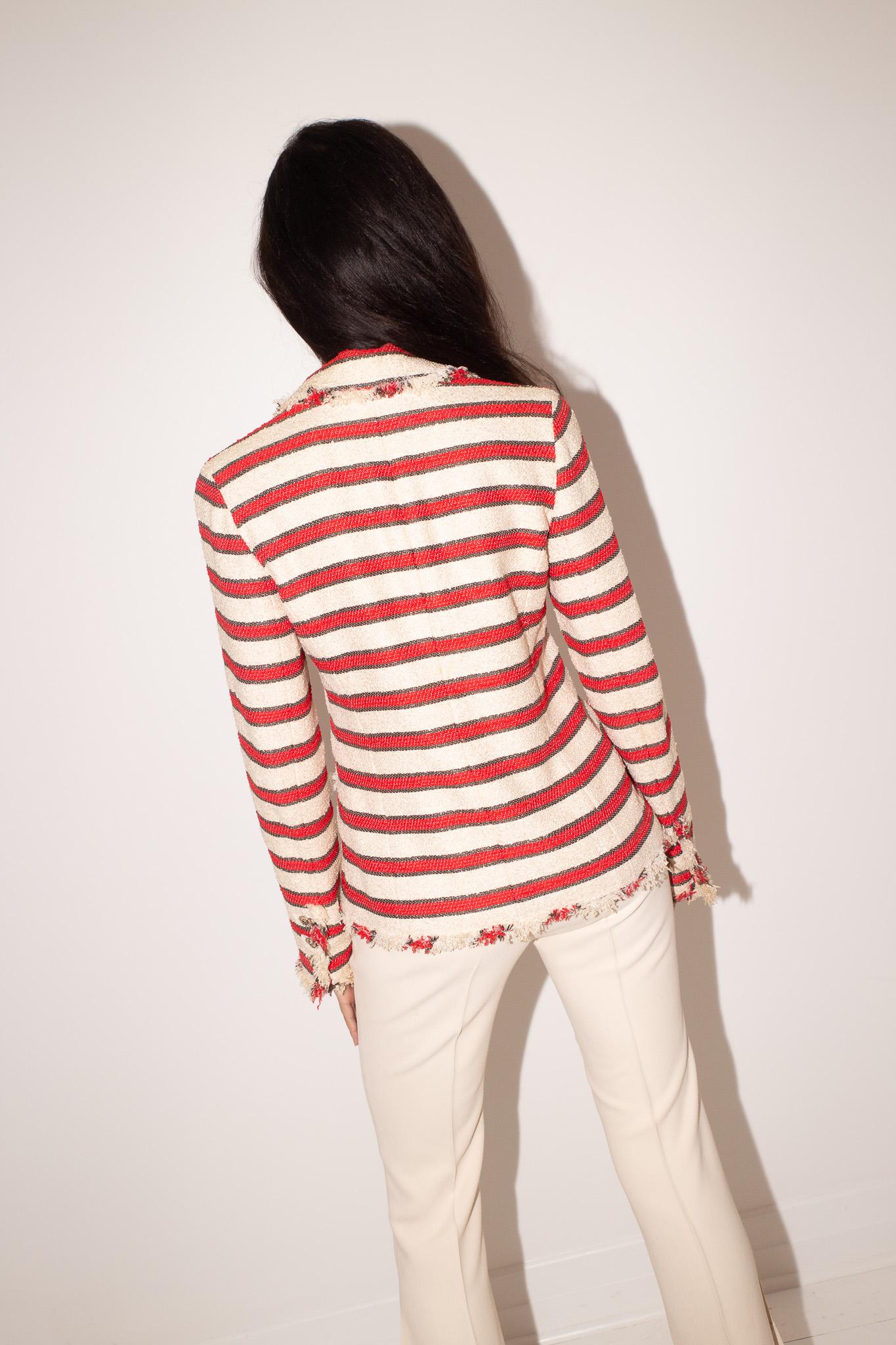 Chanel S/S 2008 Runway & Campaigner Veste blazer en tweed fantaisie rayé en vente 2