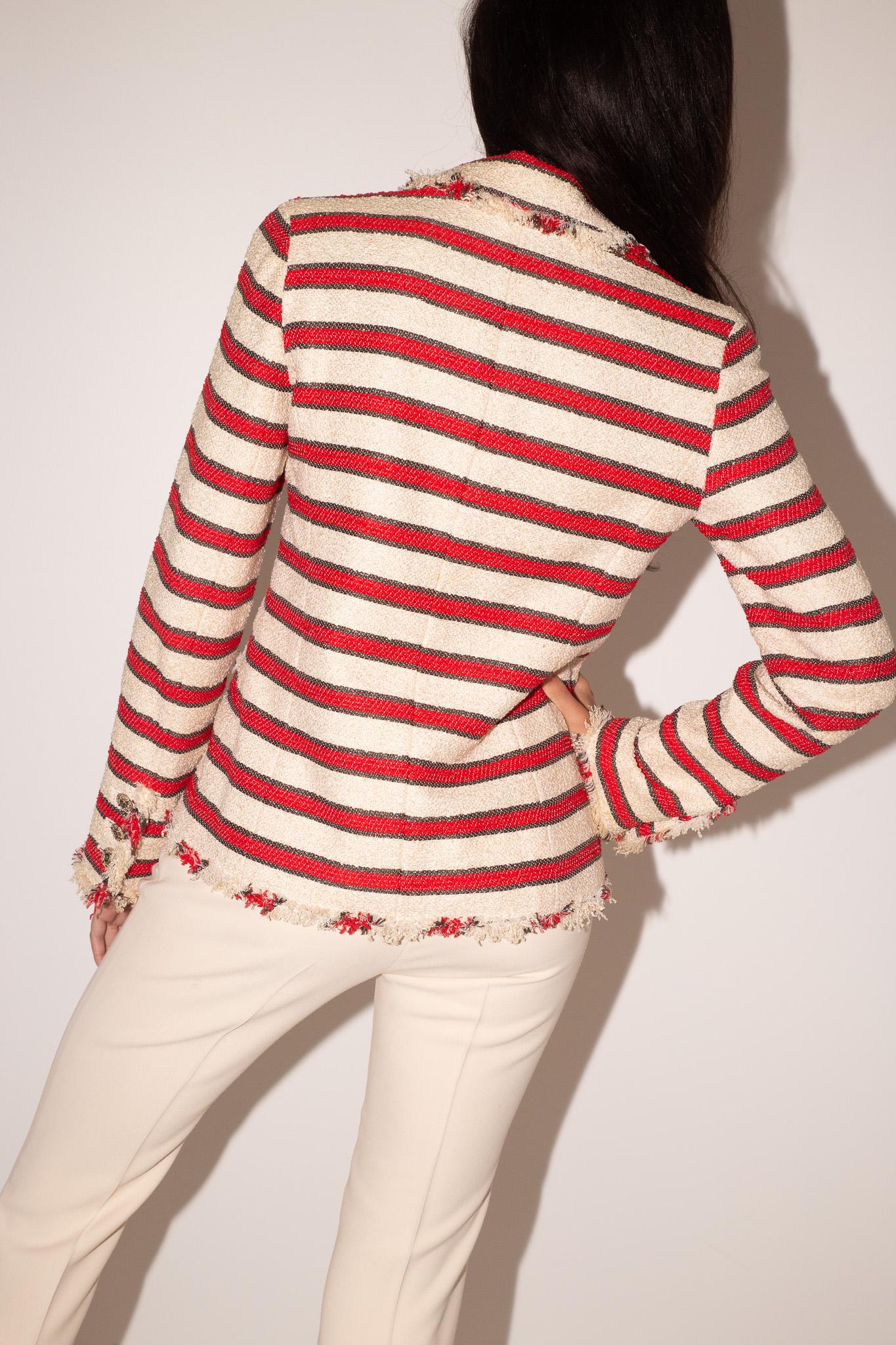 Chanel S/S 2008 Runway & Campaigner Veste blazer en tweed fantaisie rayé en vente 3