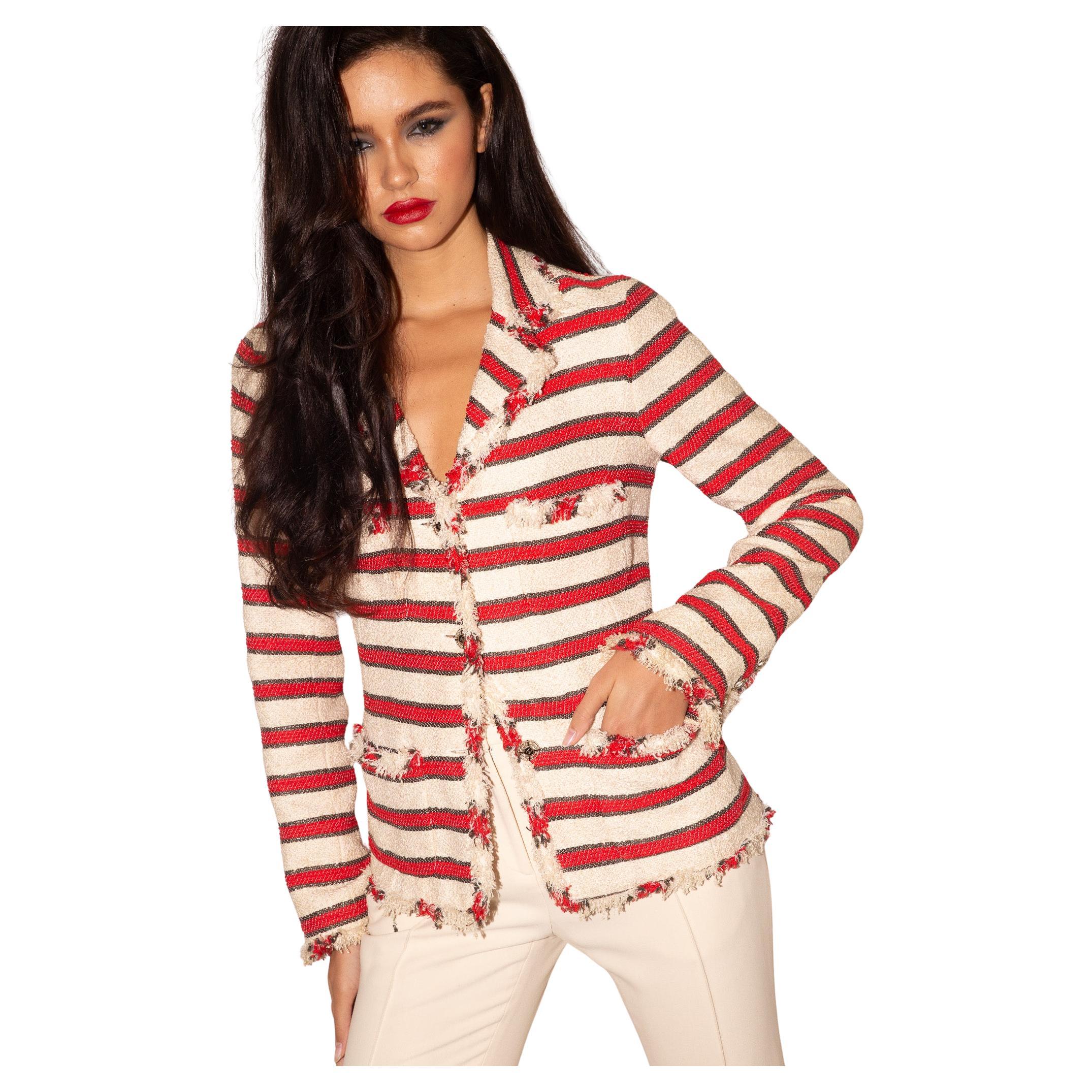 Chanel S/S 2008 Runway
Campaign Striped Fantasy Tweed Blazer Jacket