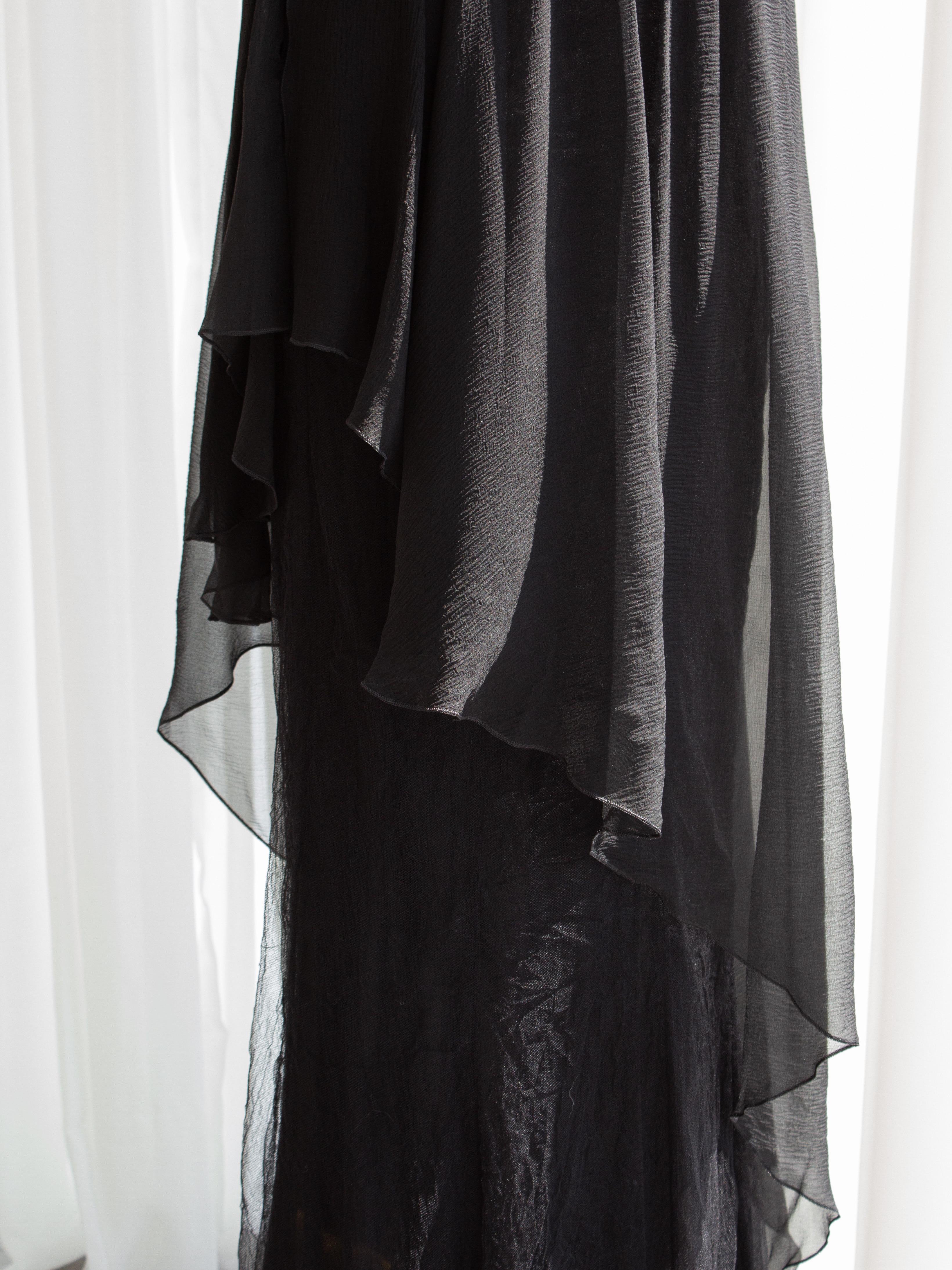 Chanel S/S 2010 Black White Grecian One-Shoulder Draped Silk 10P Gown For Sale 5