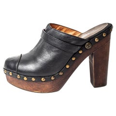 Chanel S/S 2010 Runway CC Logo Studded Leather Platform Clogs
