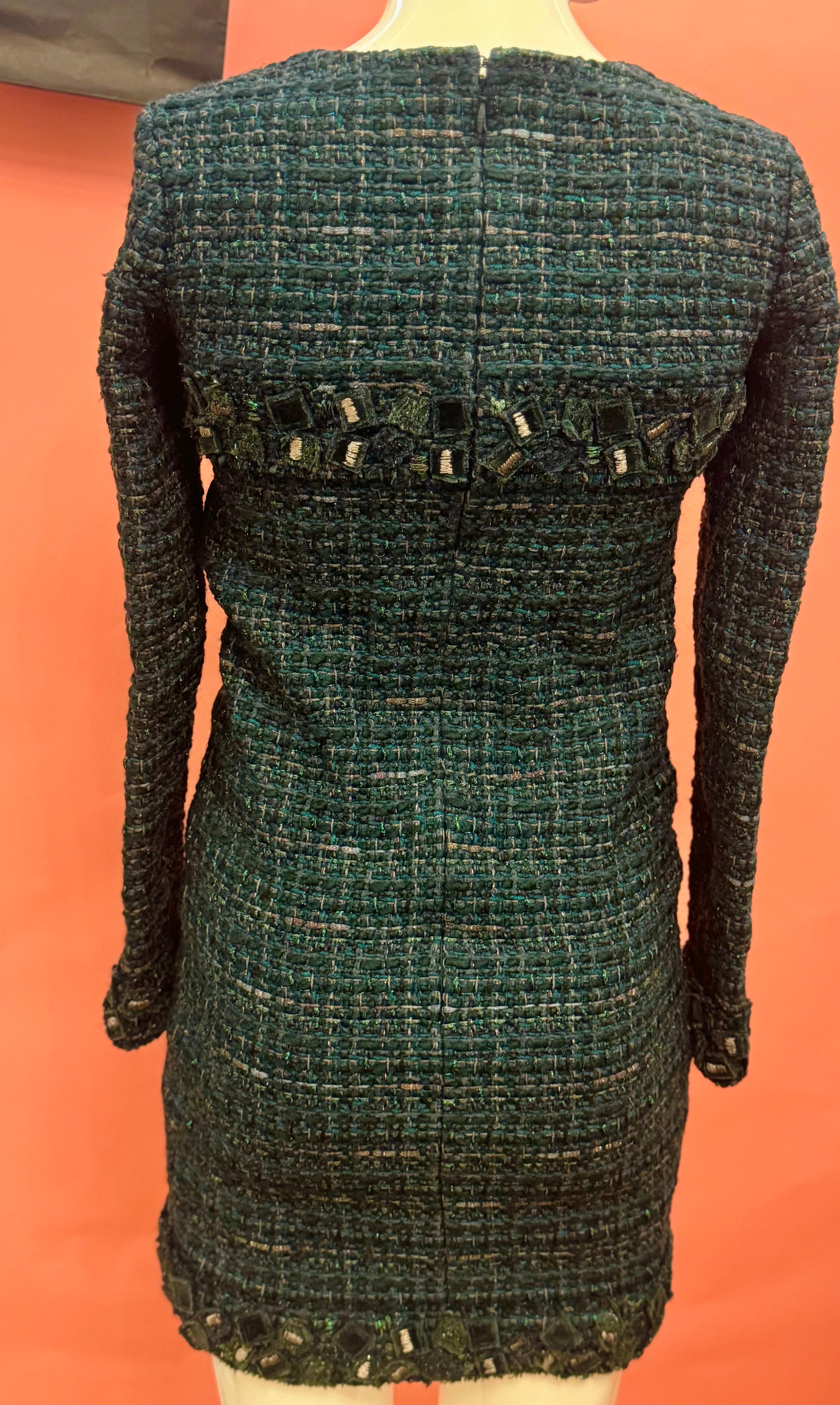 Robe verte en tweed fantaisie S/S 2012 de Chanel par Karl Lagerfeld en vente 5