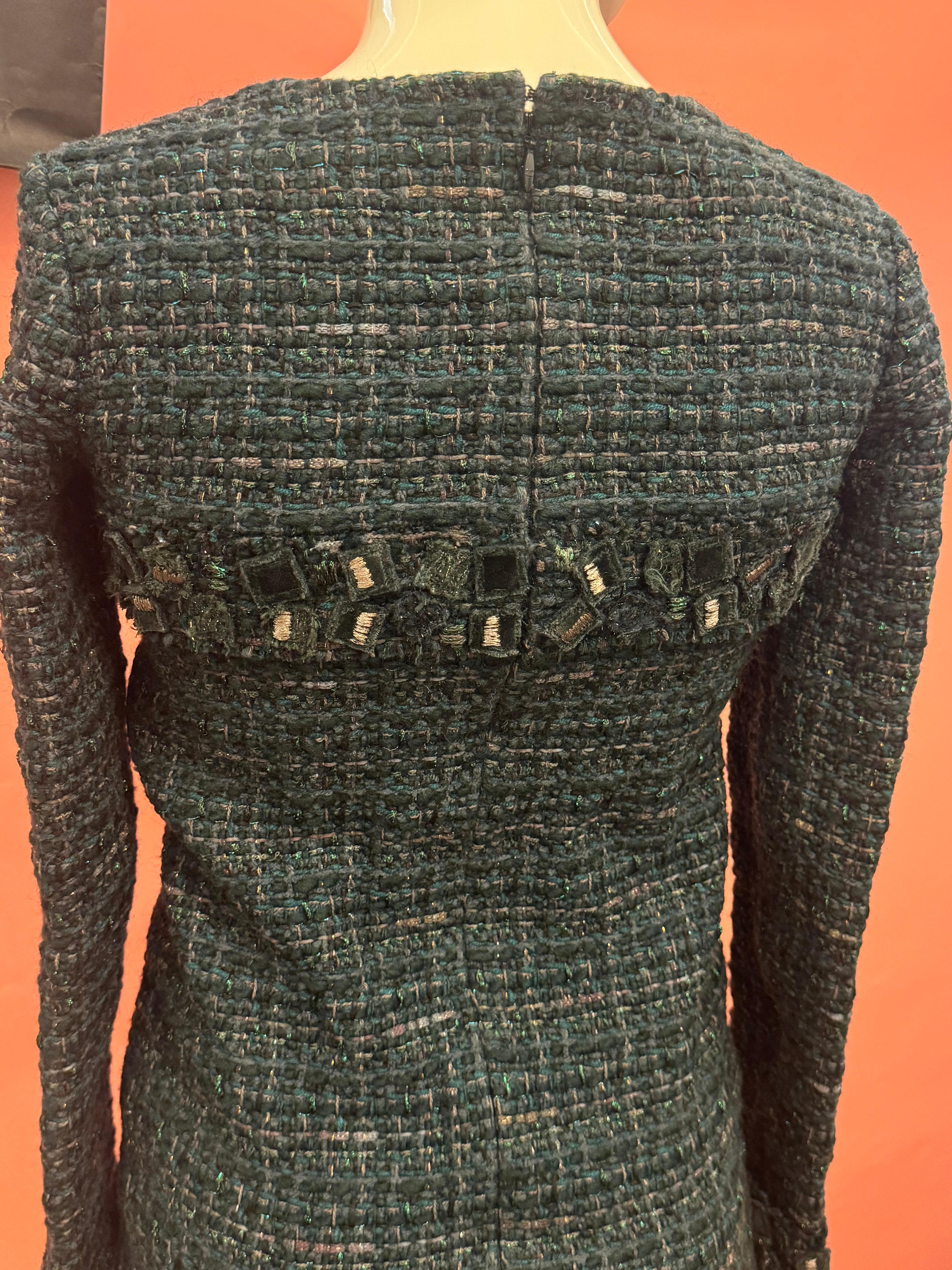 Robe verte en tweed fantaisie S/S 2012 de Chanel par Karl Lagerfeld en vente 7
