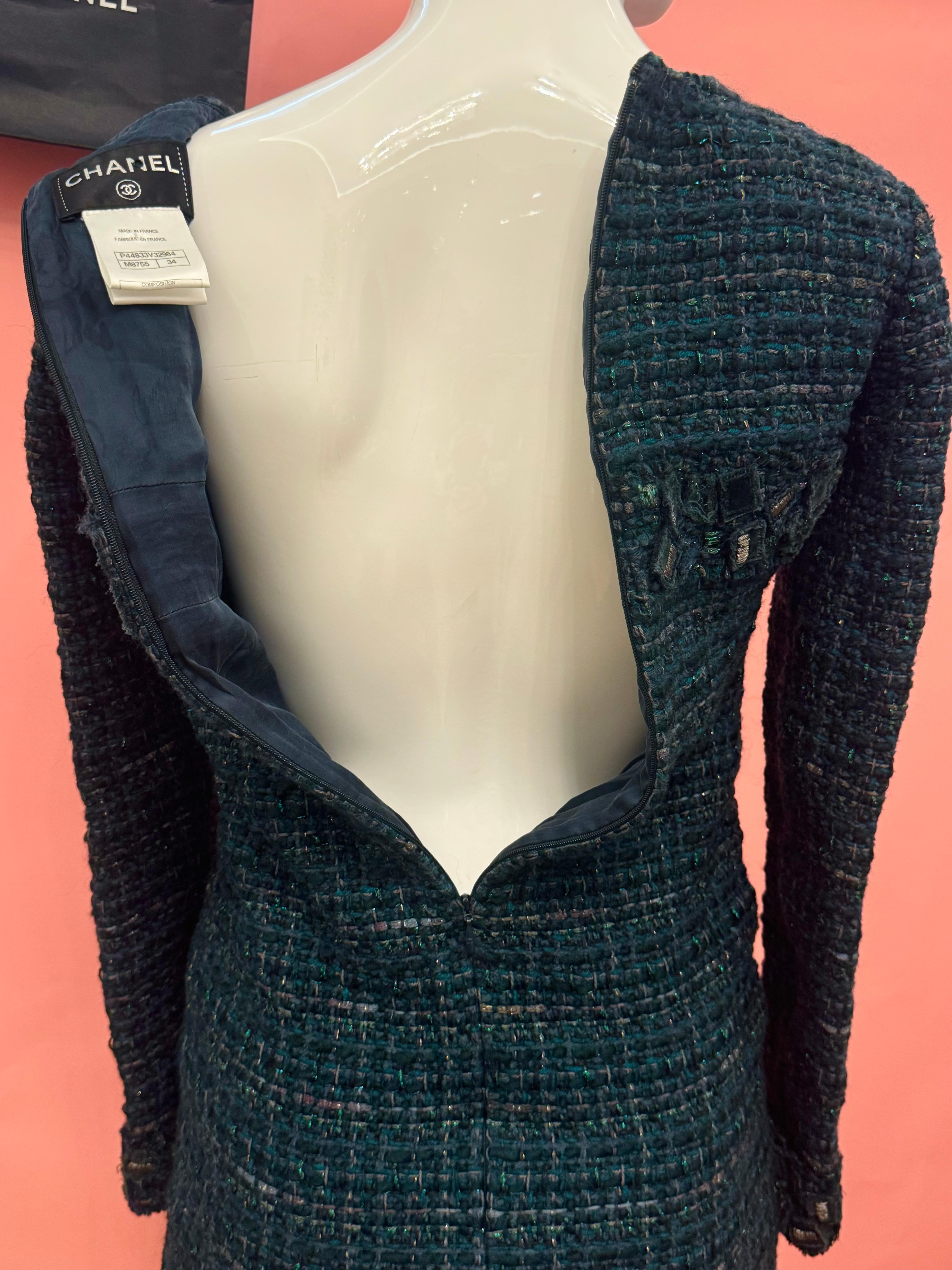 Robe verte en tweed fantaisie S/S 2012 de Chanel par Karl Lagerfeld en vente 11