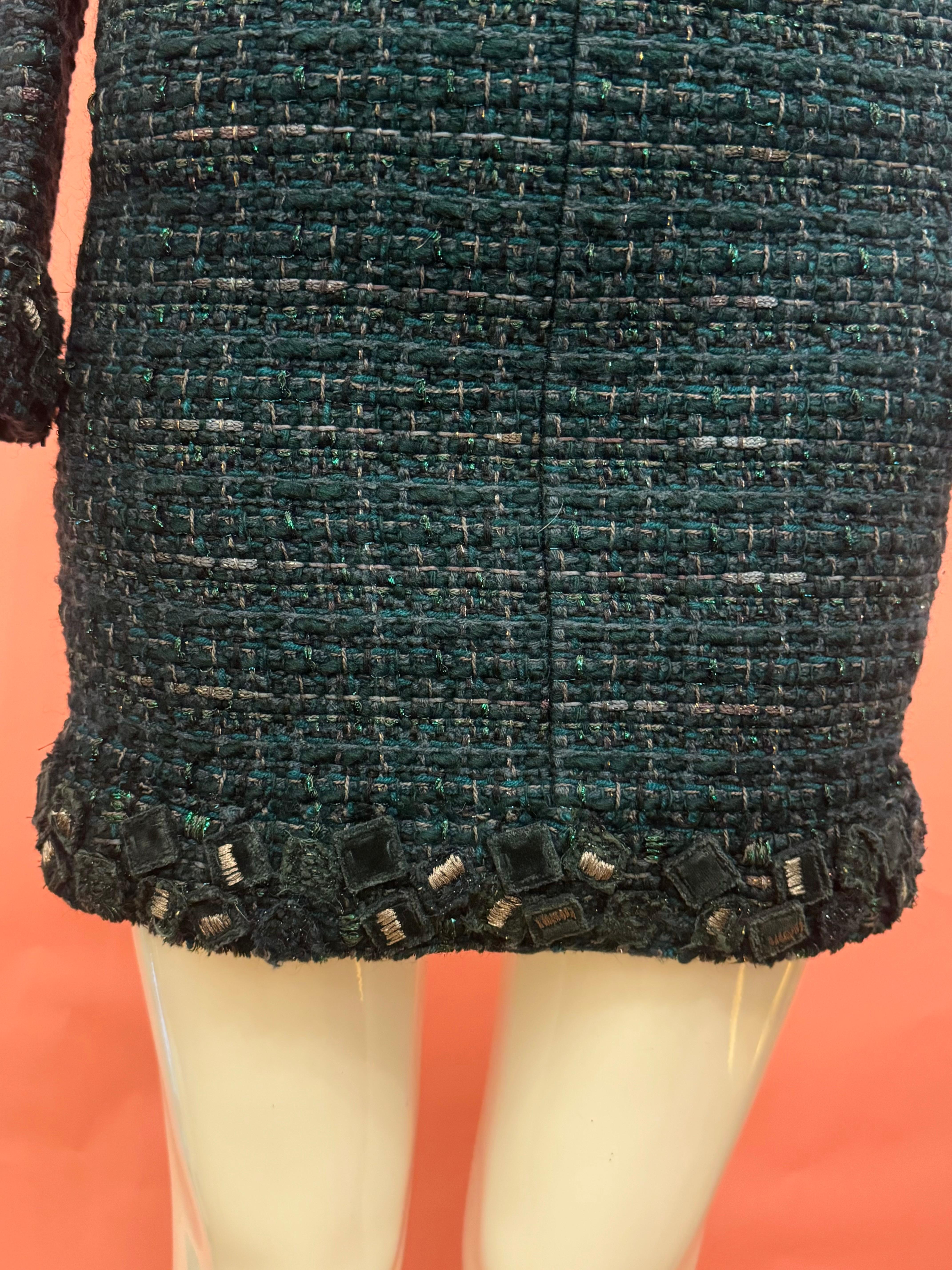 Robe verte en tweed fantaisie S/S 2012 de Chanel par Karl Lagerfeld en vente 1