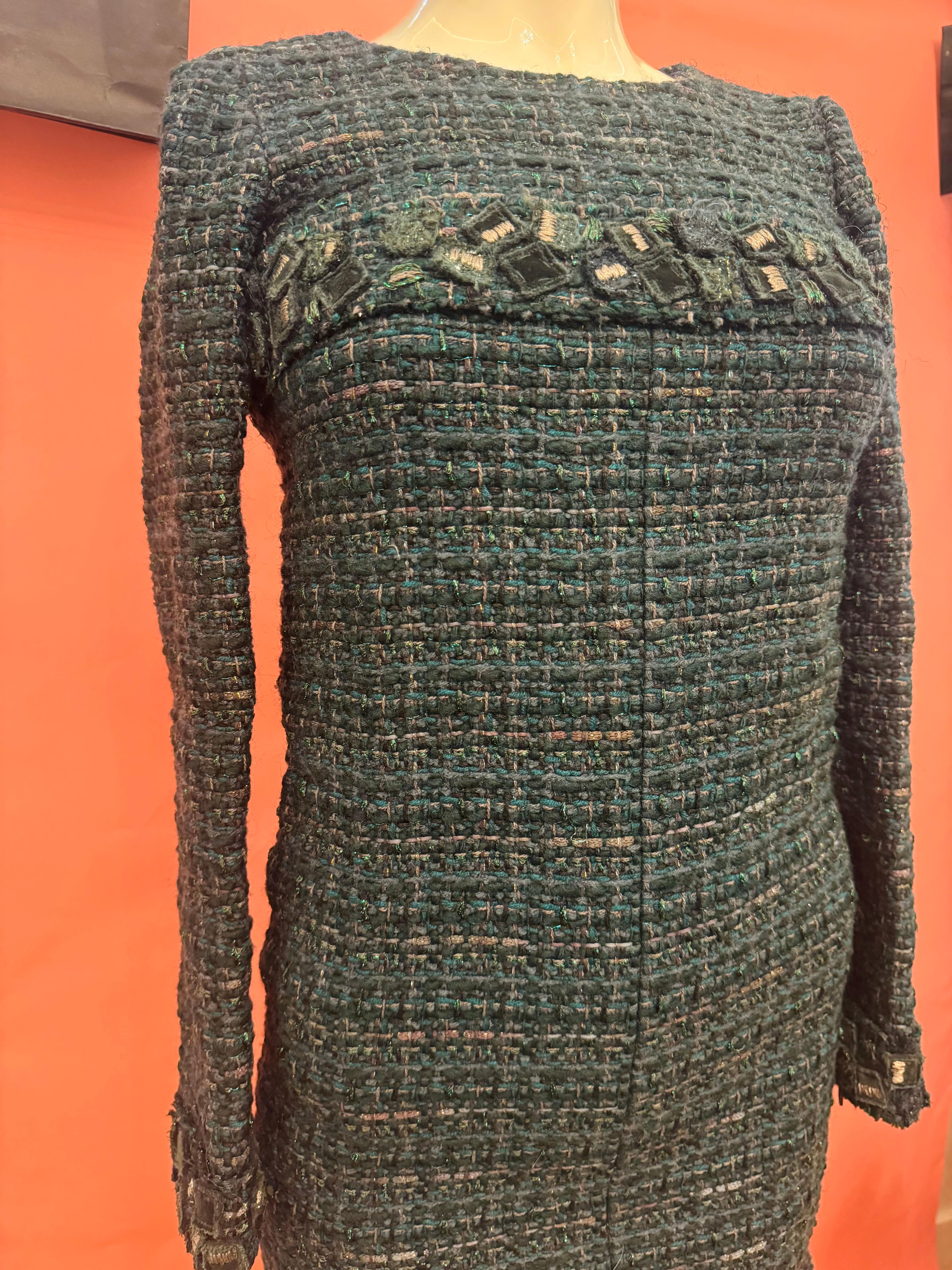 Robe verte en tweed fantaisie S/S 2012 de Chanel par Karl Lagerfeld en vente 3