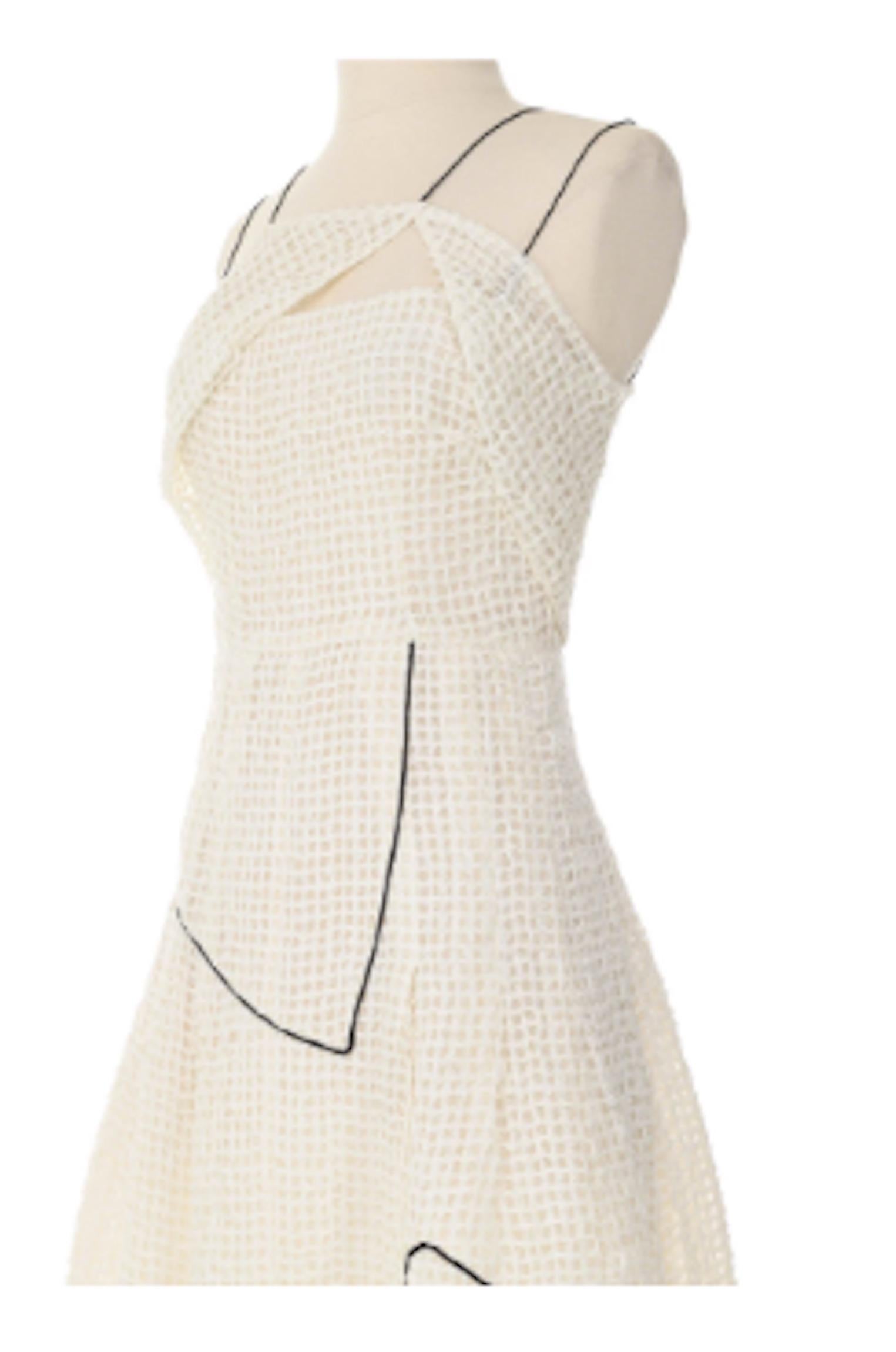 Chanel S/S 2012 Look 7 White Dress With Black Detailing In Excellent Condition For Sale In New York, NY
