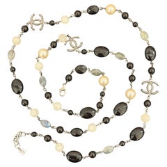 Chanel S/S 2014 by Karl Lagerfeld semi Precious stones & pearl sautoir necklace