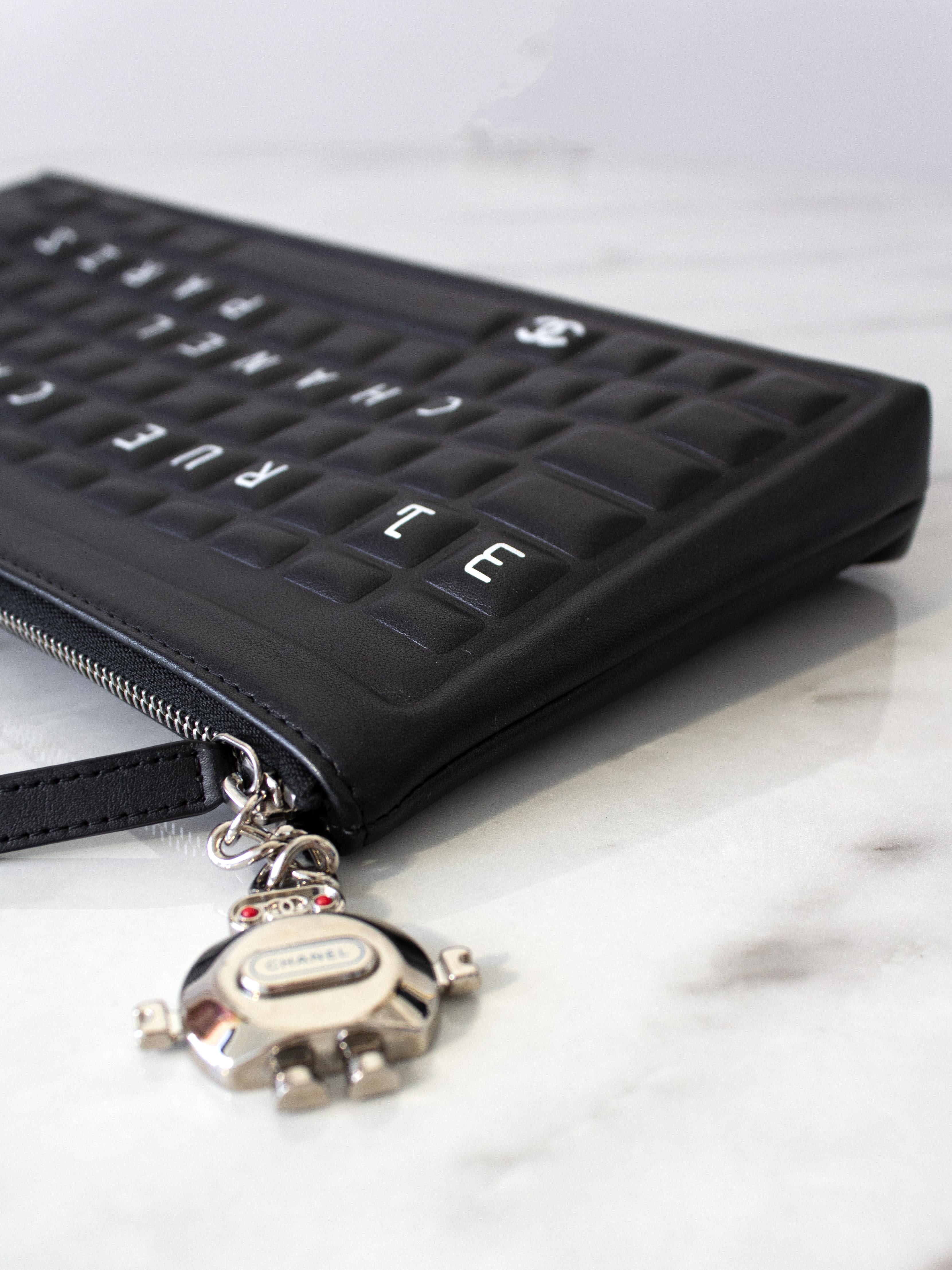 Chanel S/S 2017 Data Center Black Silver Robot Cocobot Leather Keyboard Clutch  For Sale 3