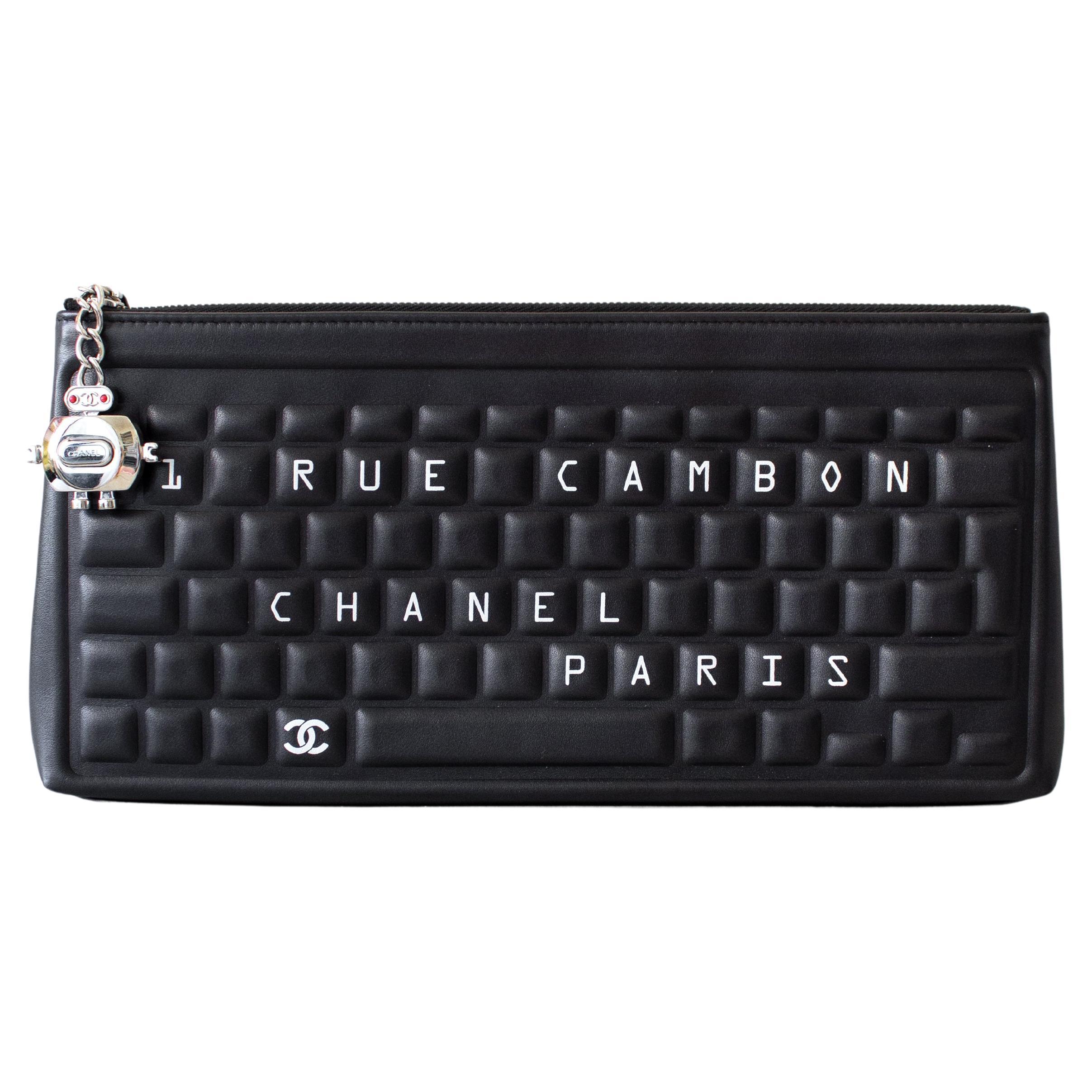 Chanel S/S 2017 Data Center Black Silver Robot Cocobot Leather Keyboard Clutch  For Sale