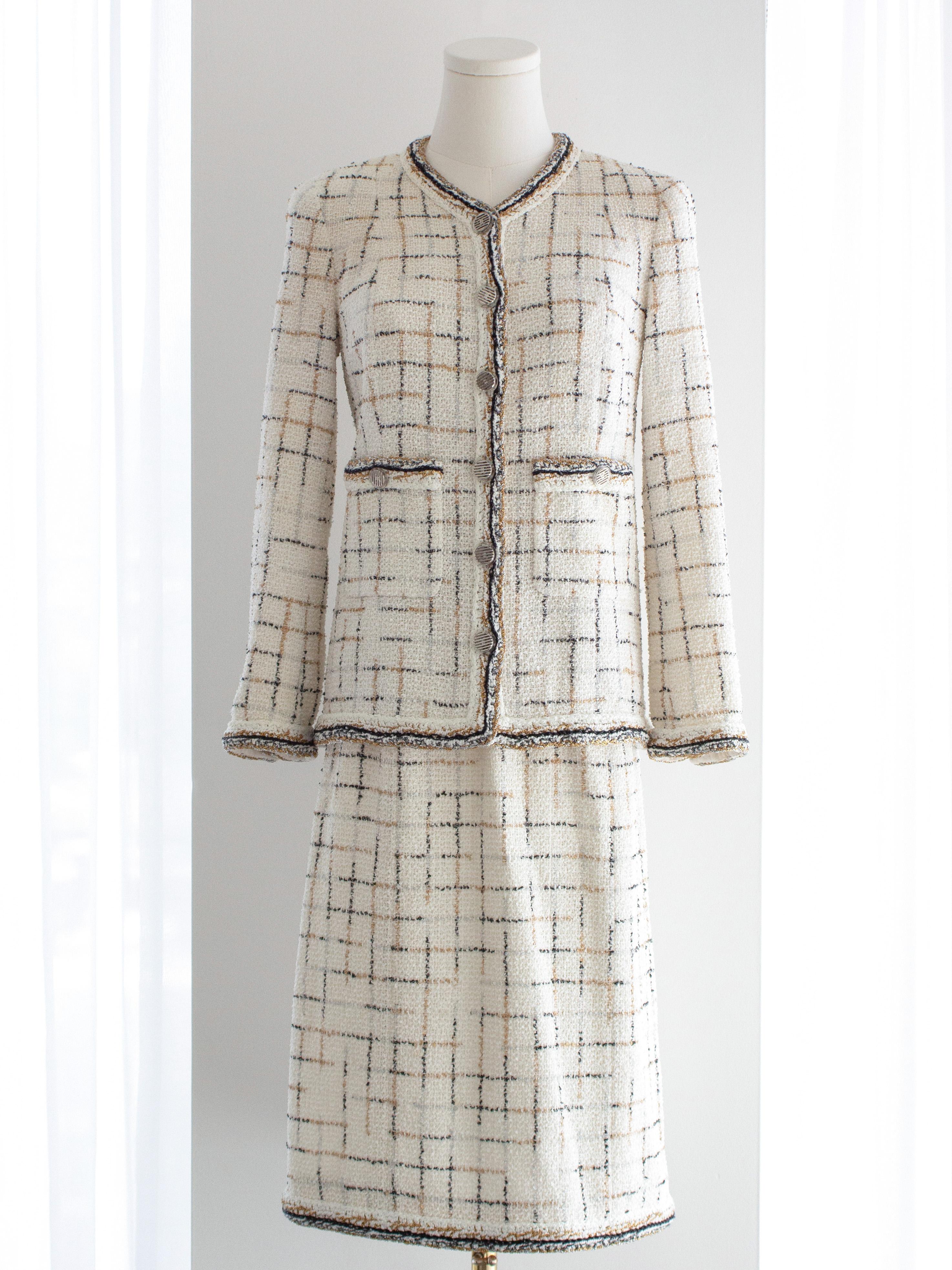Donna Chanel P/E 2017 Robot Cocobot Oro Bianco Nero Fantasia Tweed 17S Giacca Abito in vendita