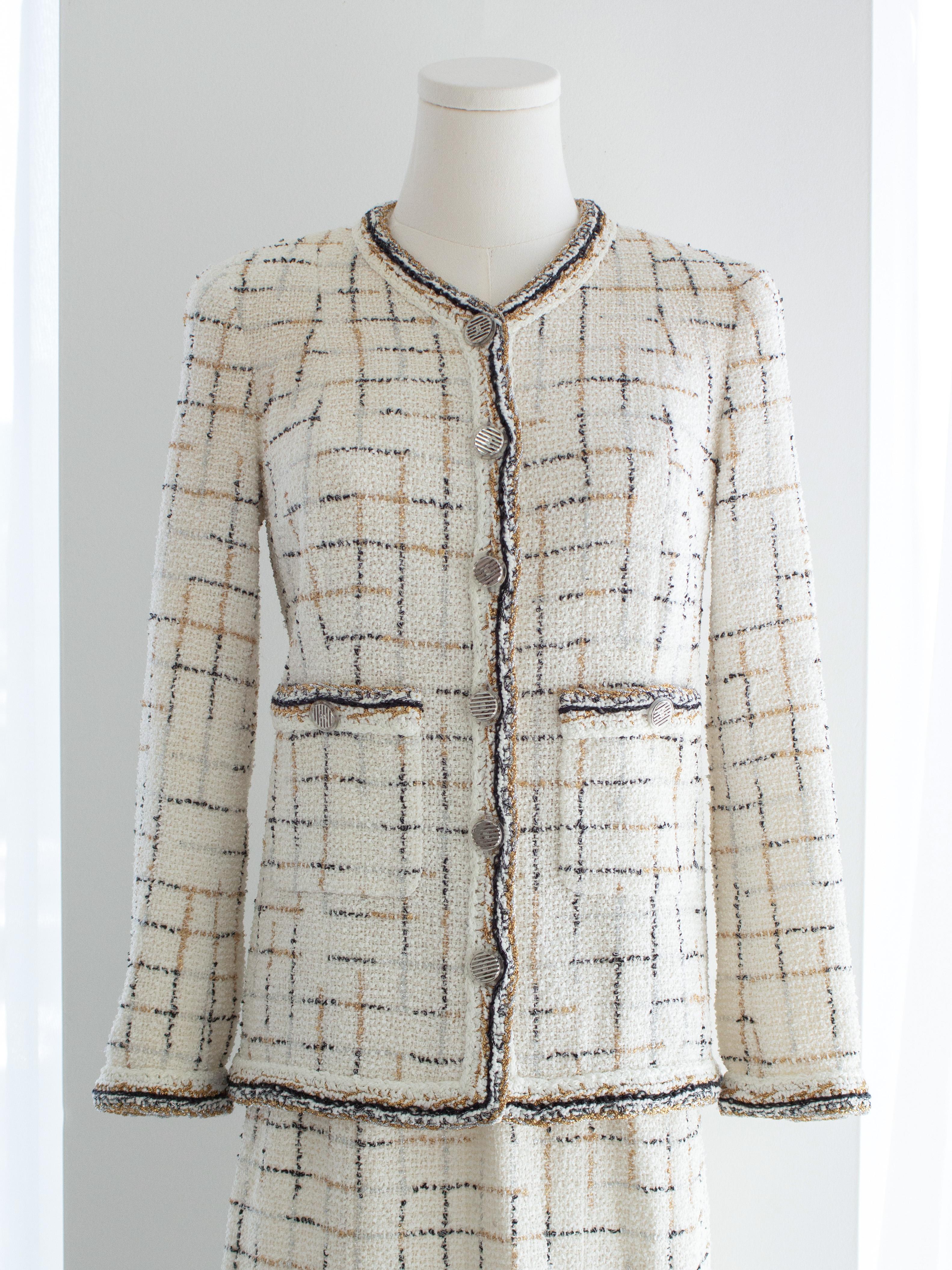 Chanel P/E 2017 Robot Cocobot Oro Bianco Nero Fantasia Tweed 17S Giacca Abito in vendita 1