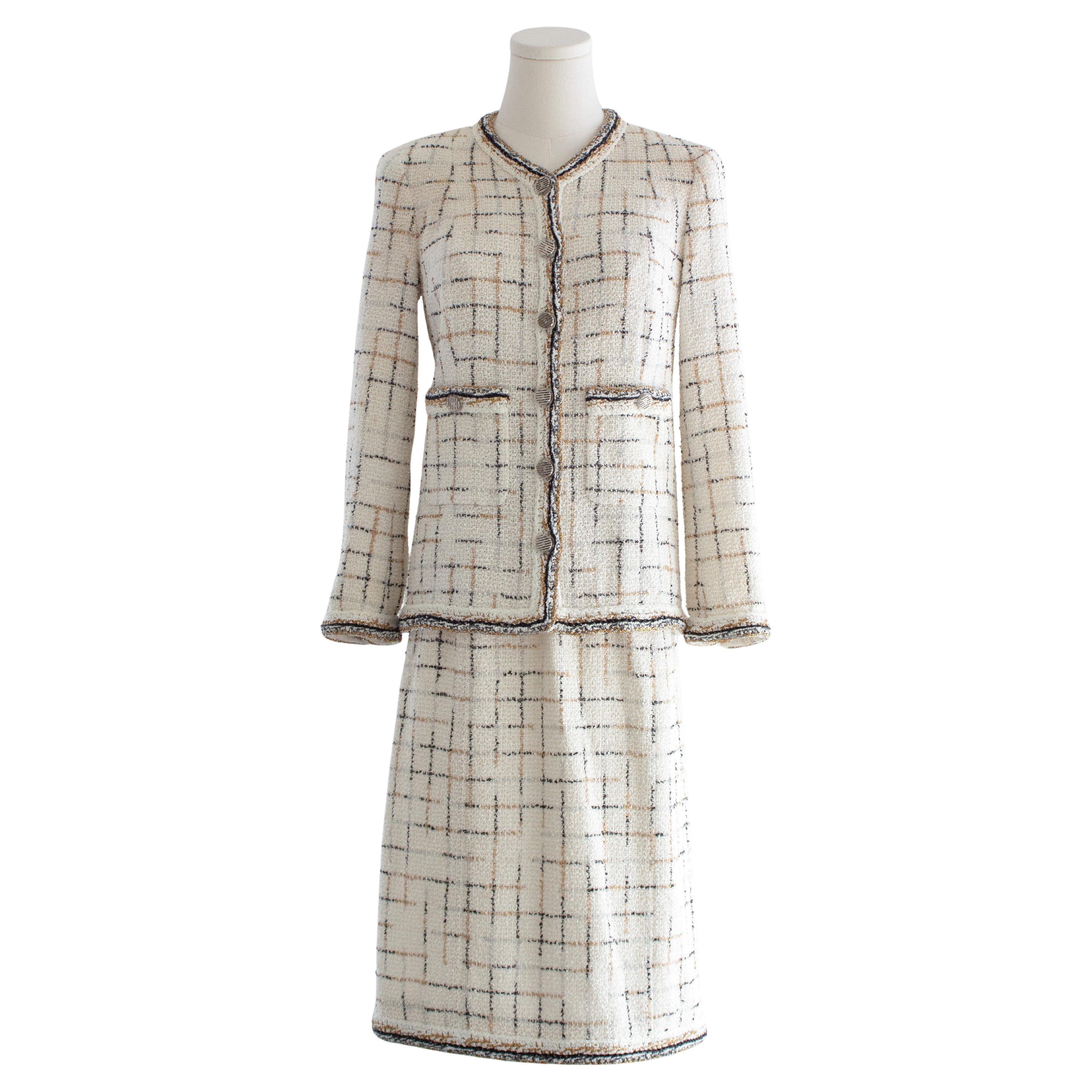 Chanel P/E 2017 Robot Cocobot Oro Bianco Nero Fantasia Tweed 17S Giacca Abito