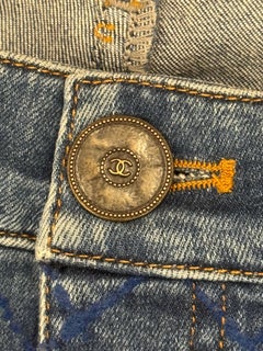 Chanel S/S 2018 blue quilted stretchy jeans by Karl Lagerfeld