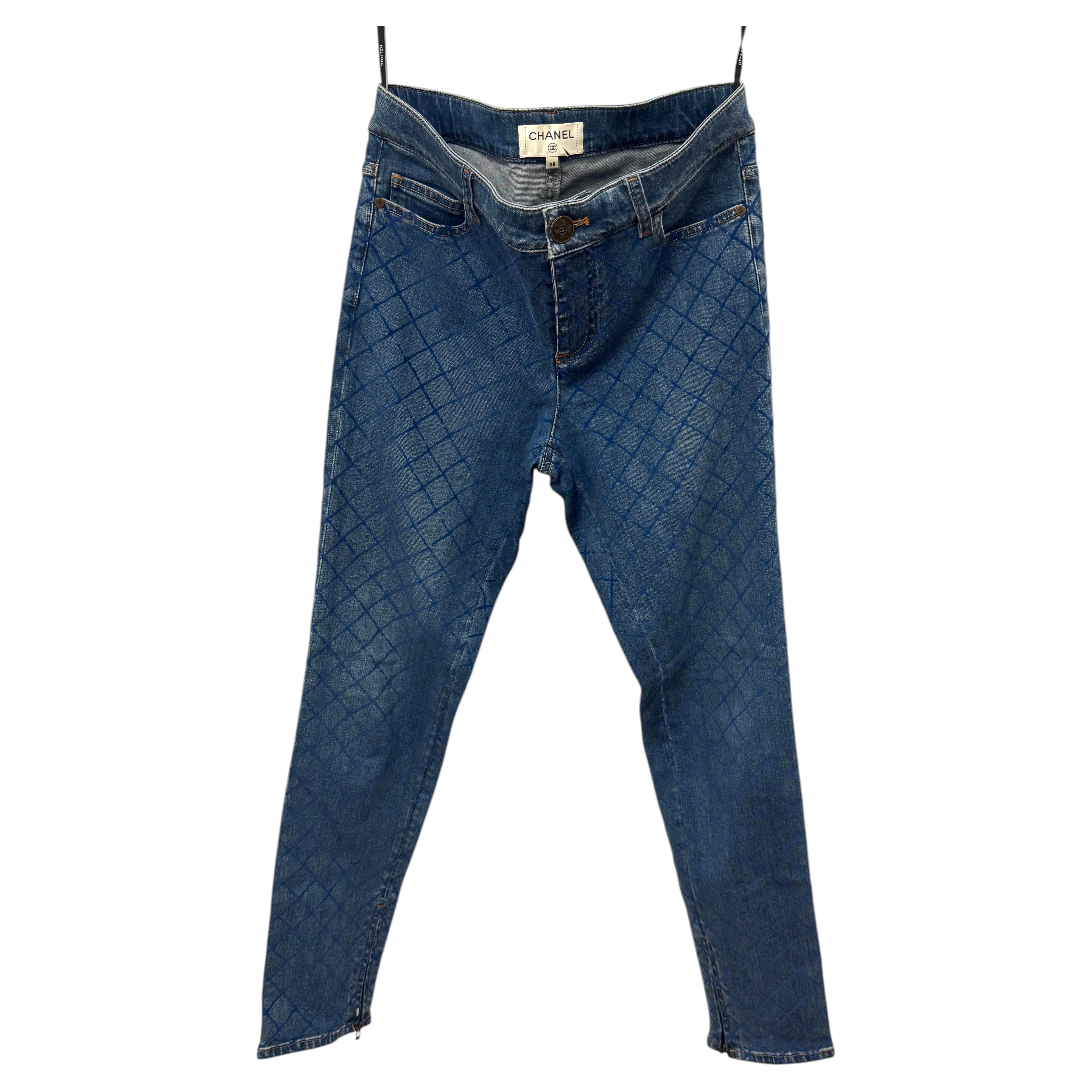 Chanel S/S 2018 blue quilted stretchy jeans by Karl Lagerfeld