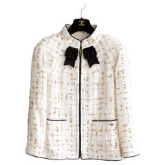 Chanel S/S 2019 By The Sea White Gold Black Bow Embellished 19P 19S Jacket 