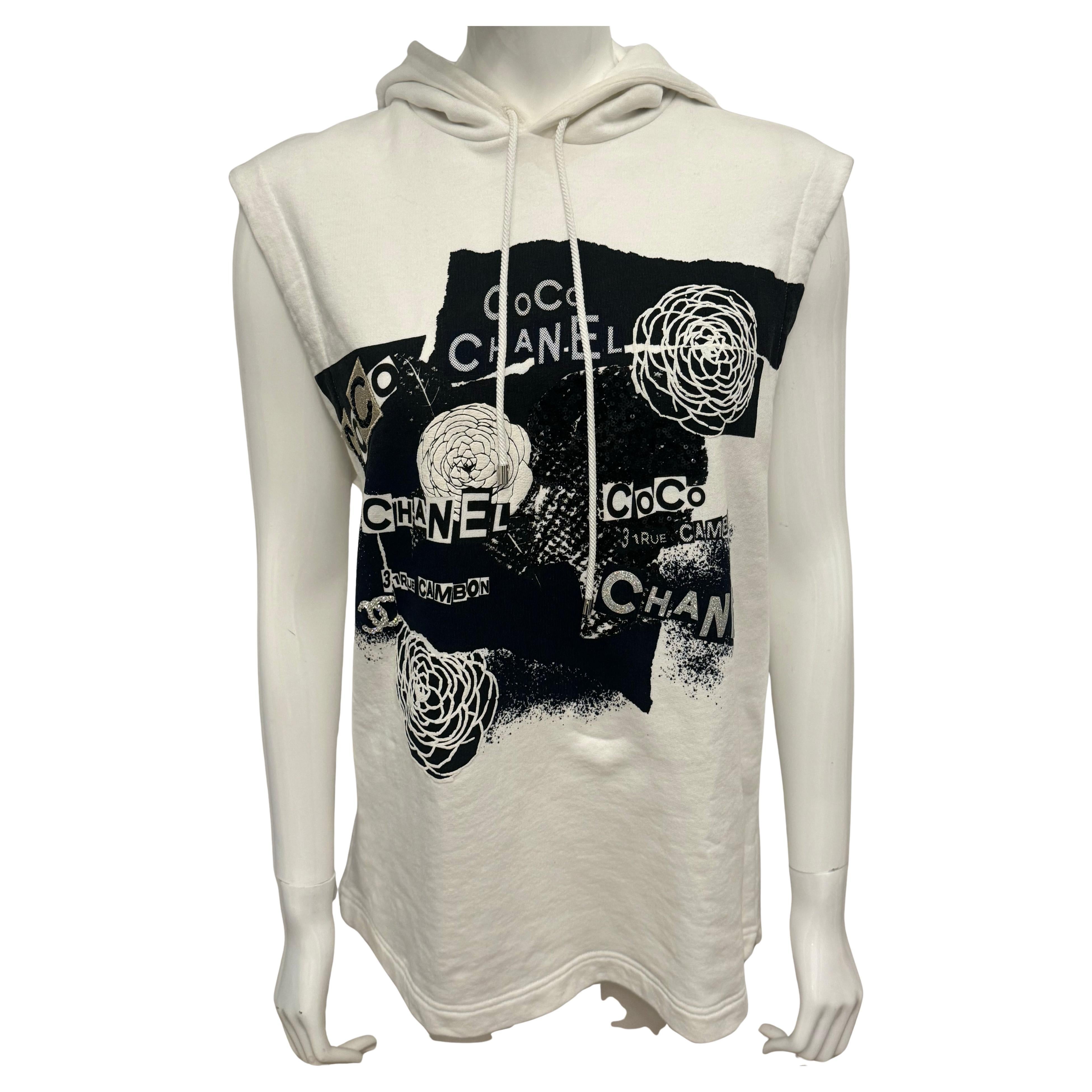 Chanel S/S 2020 white cotton graffiti logomania hoodie sweatshirt For Sale